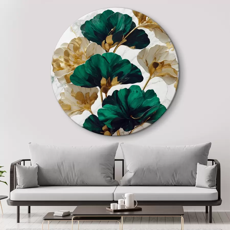 fototapet Flori verzi și albe pe fundal de marmură albă r36646