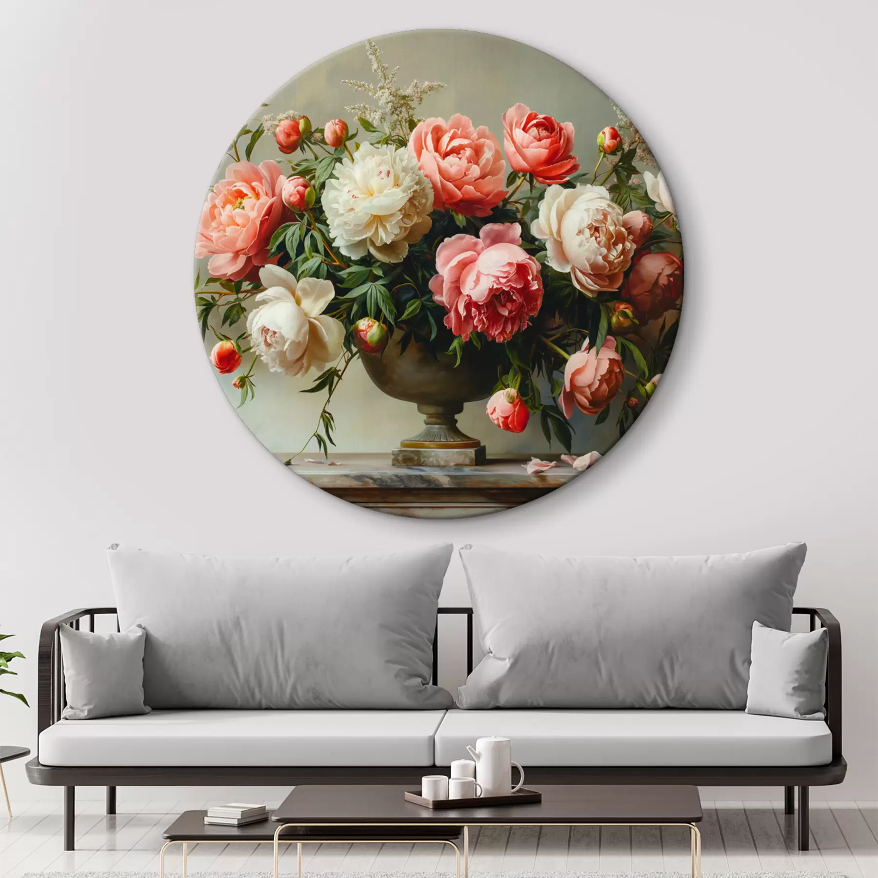 Tablouri Buchet luxuriant de bujori și o vază neagră r38460