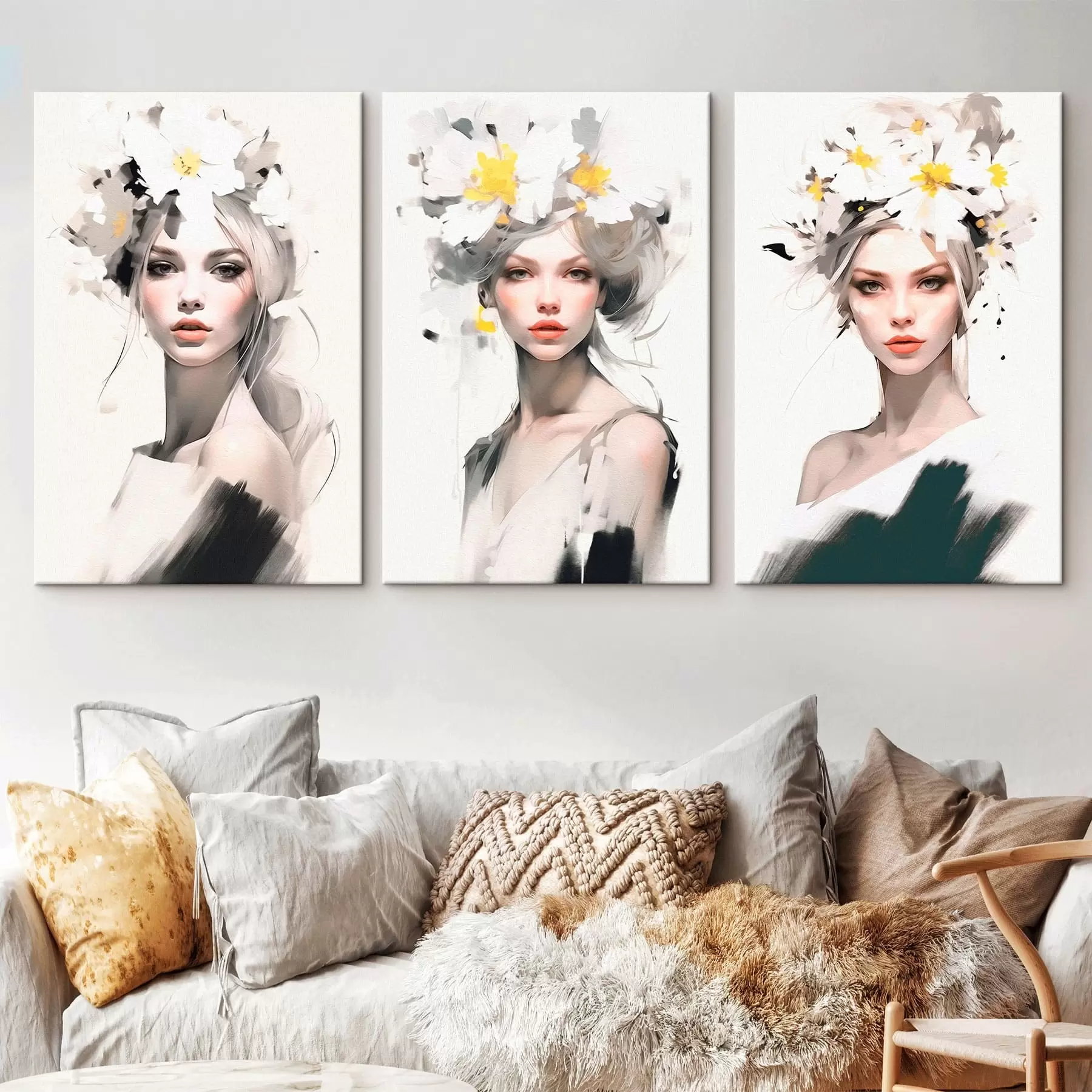 Tablouri Fată model cu flori în păr m00375