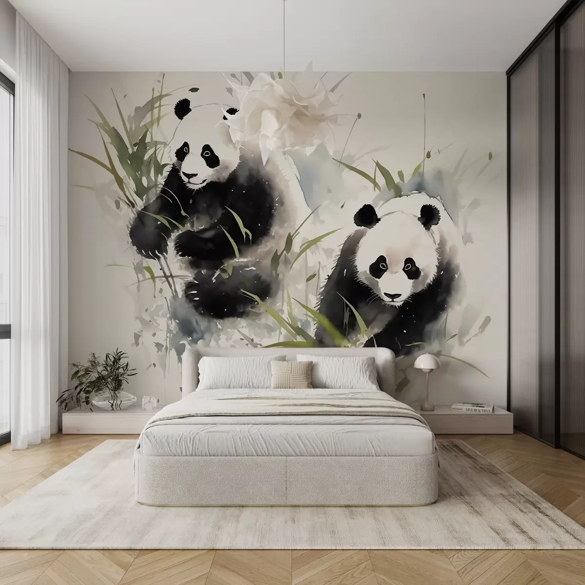 fototapet Pandas estompat umed stil acuarelă w01948