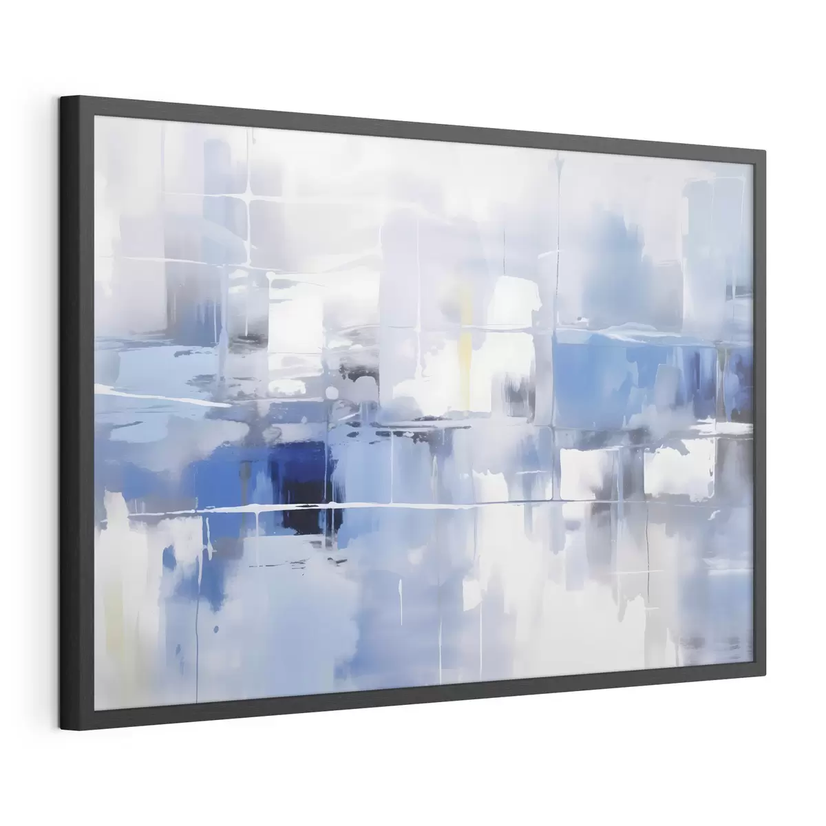 Poster O abstracție modernă în nuanțe de albastru, alb și gri, cu linii și forme neclare f41269