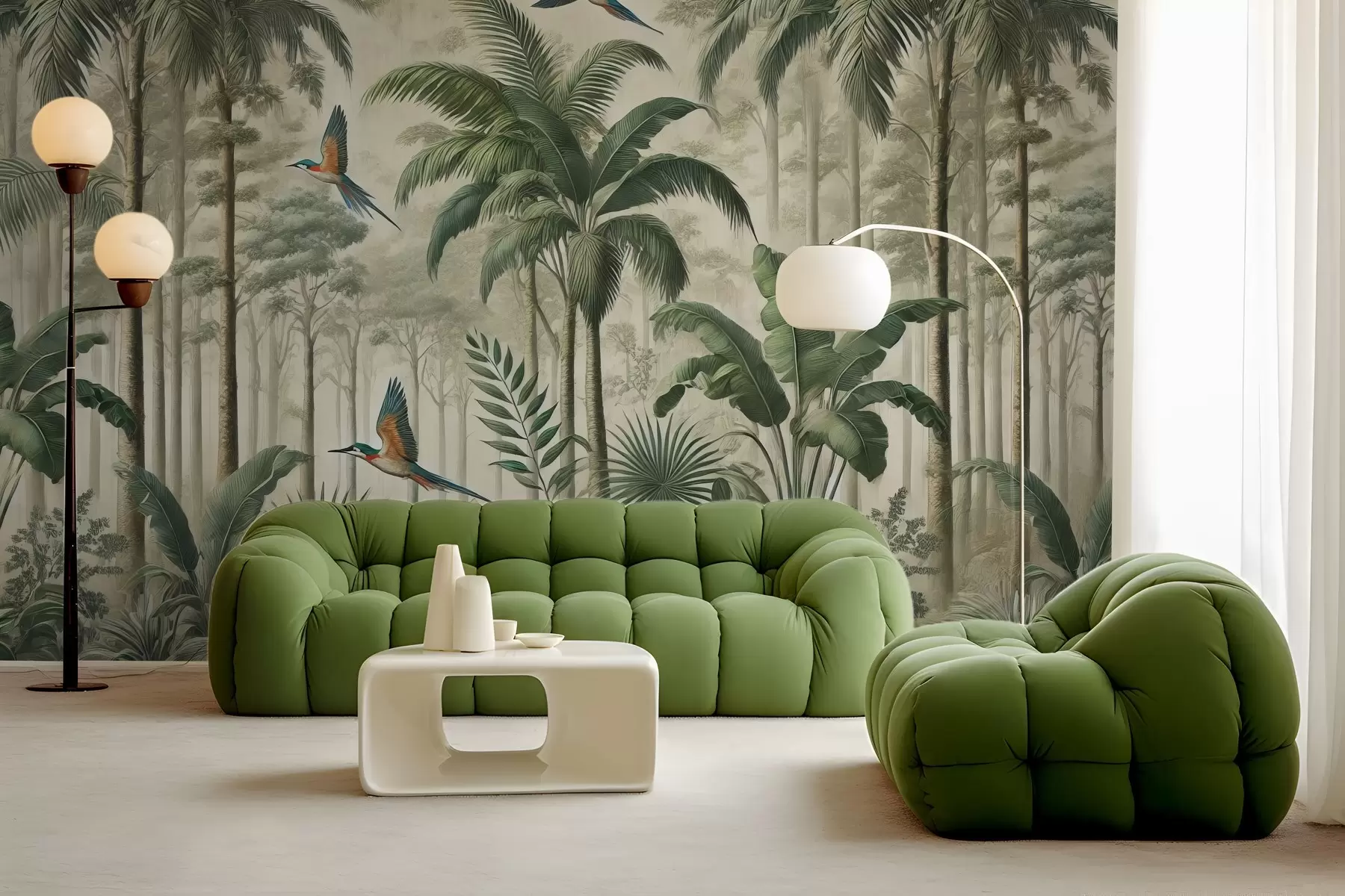 fototapet Panorama cu peisaj tropical și păsări w01957