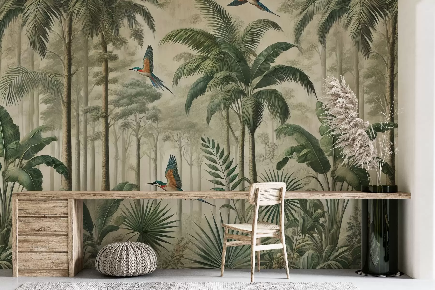 fototapet Panorama cu peisaj tropical și păsări w01957