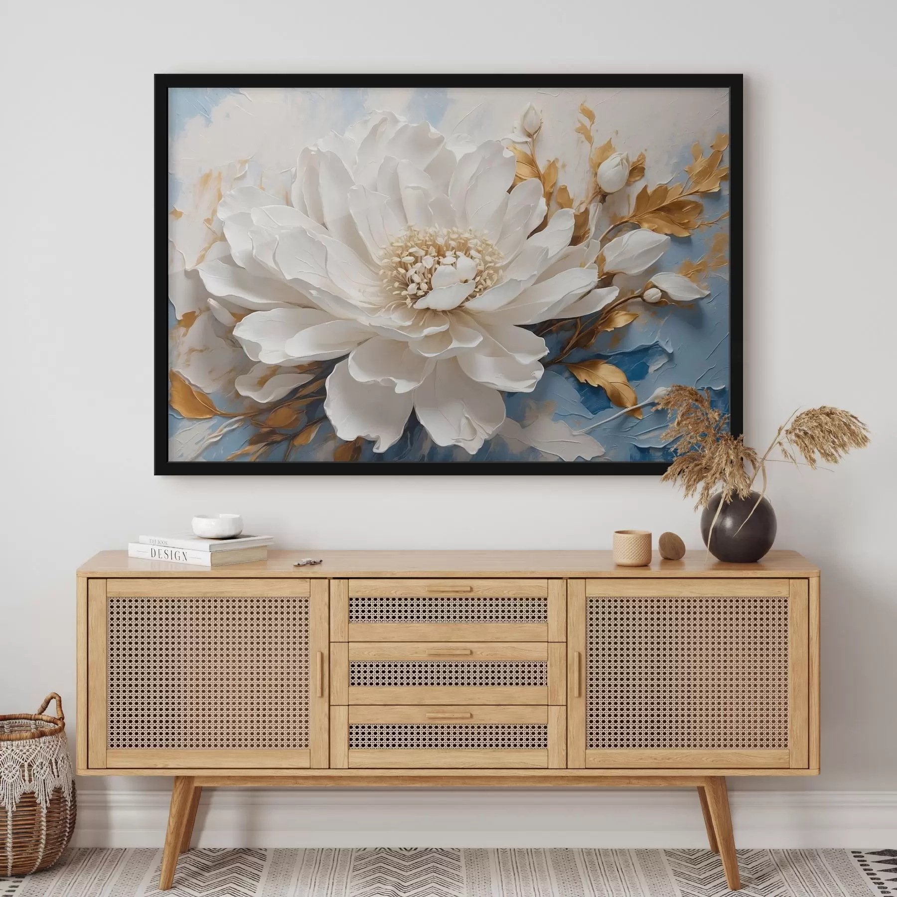 fototapet Floare albă pe fundal alb-albastru f41311