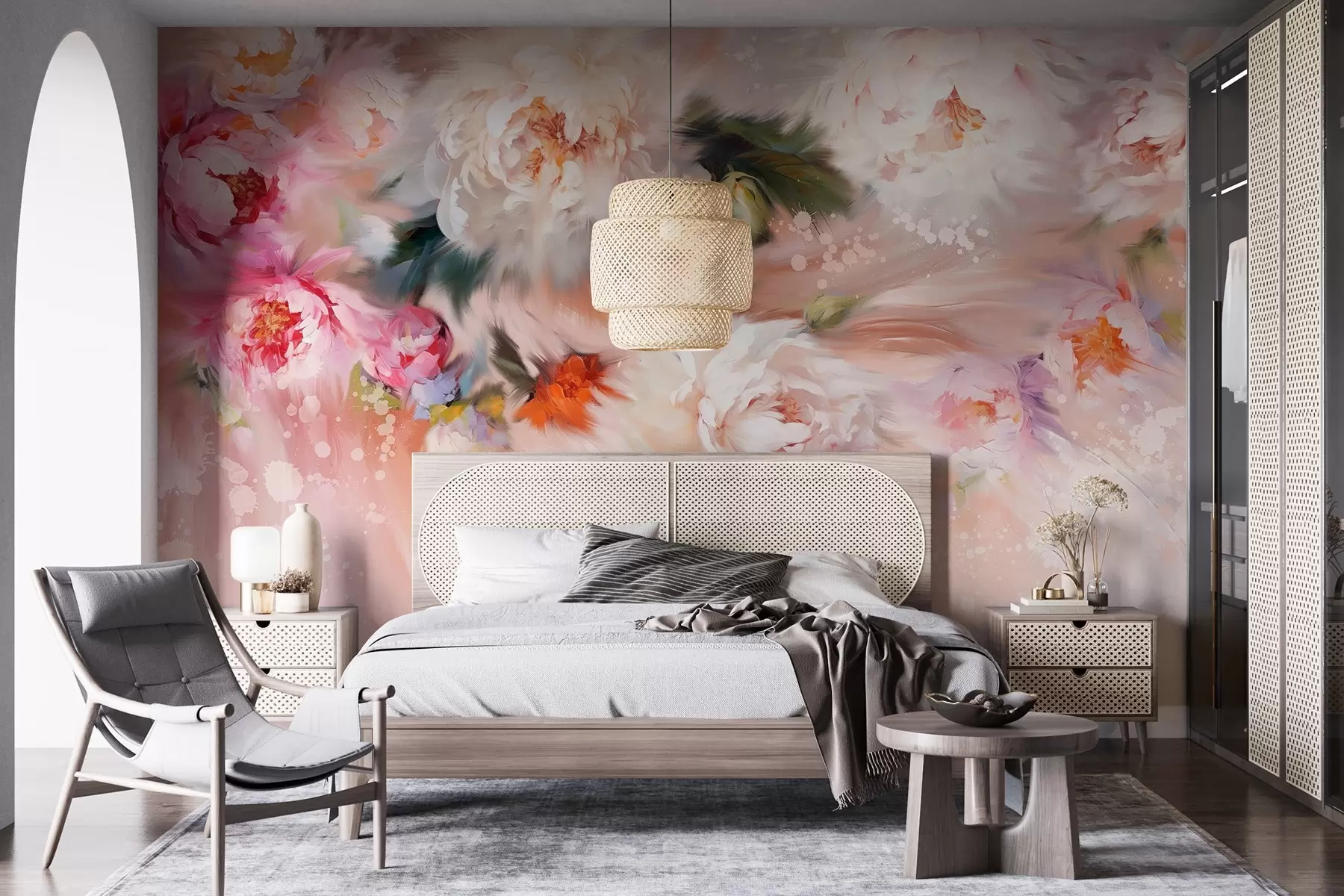 fototapet Acrilic bujori, accident vascular cerebral, florale, culori pastelate moi w02021