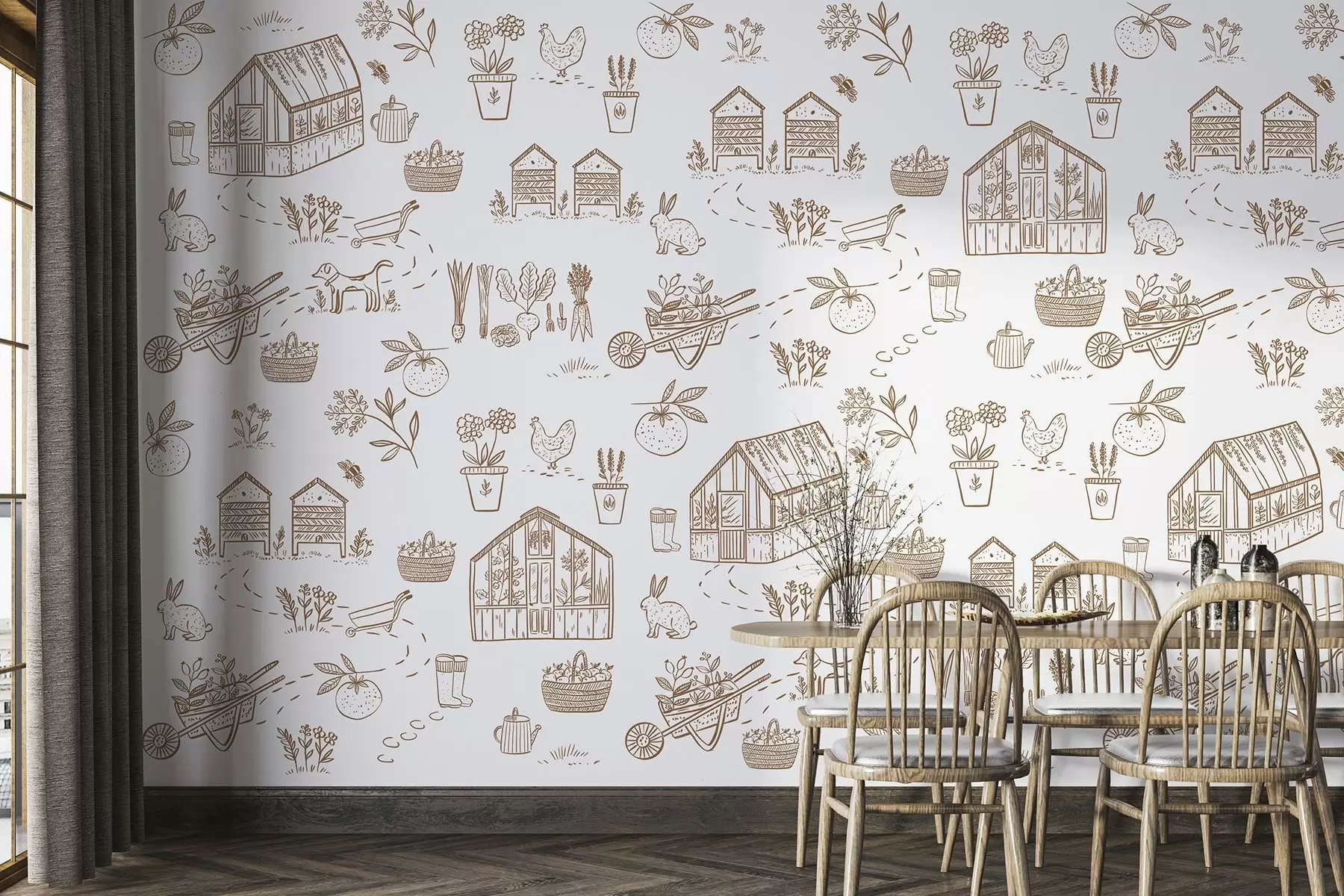 fototapet Scene de grădină capricioase în nuanțe moi w00254v1