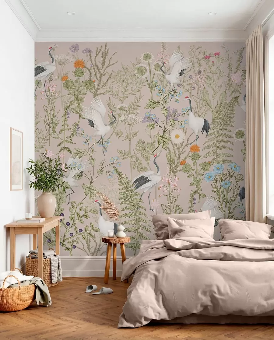 fototapet Macarale elegante printre flori vibrante w00380