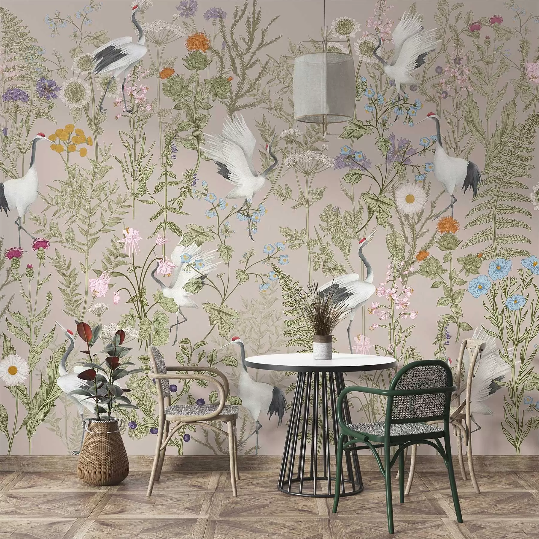 fototapet Macarale elegante printre flori vibrante w00380