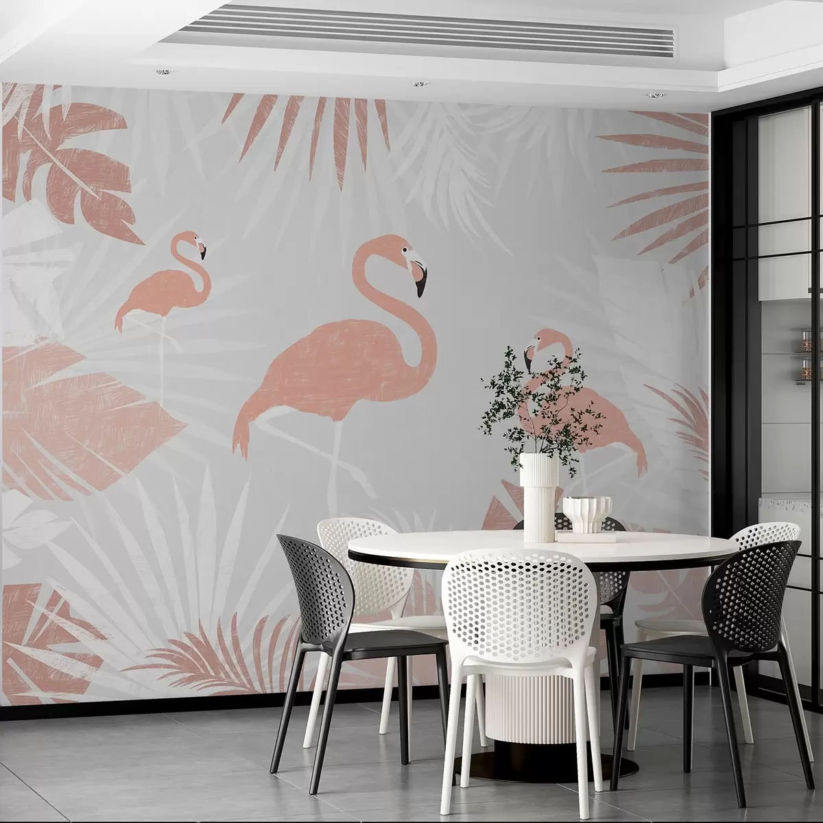 fototapet Flamingo printre frunze tropicale design w00791