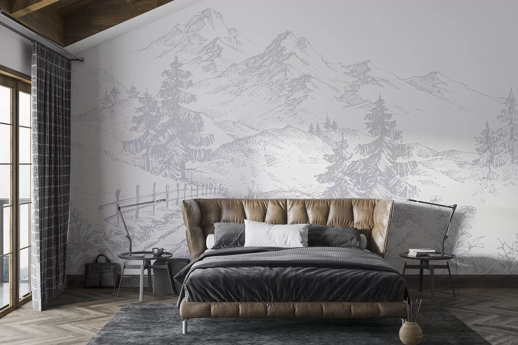 fototapet Peisaj senin de munți și copaci u99572v2