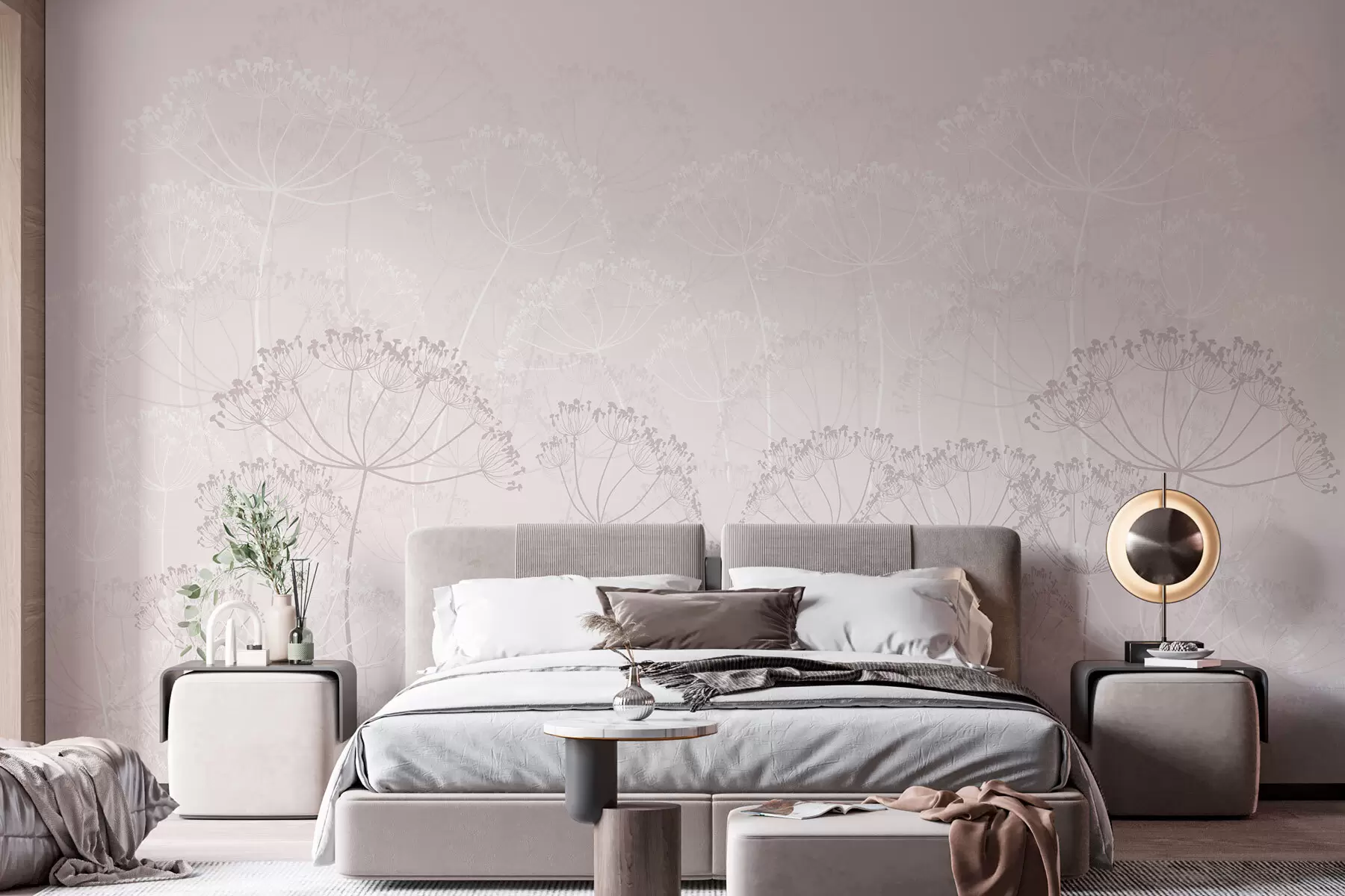 fototapet Plante fragede minimalism culoare roz w02105