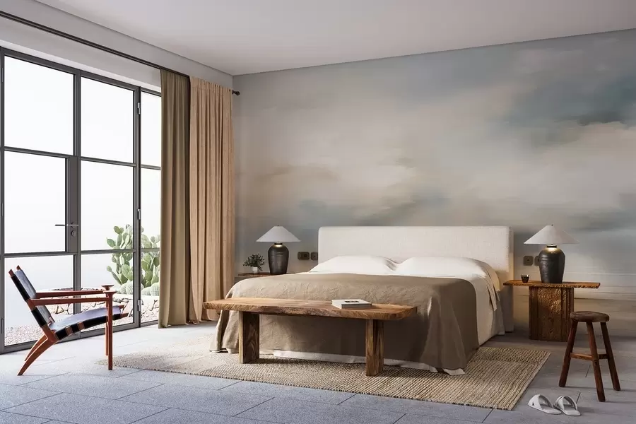 fototapet Pictat peisaj acuarelă de nori și mare w02116