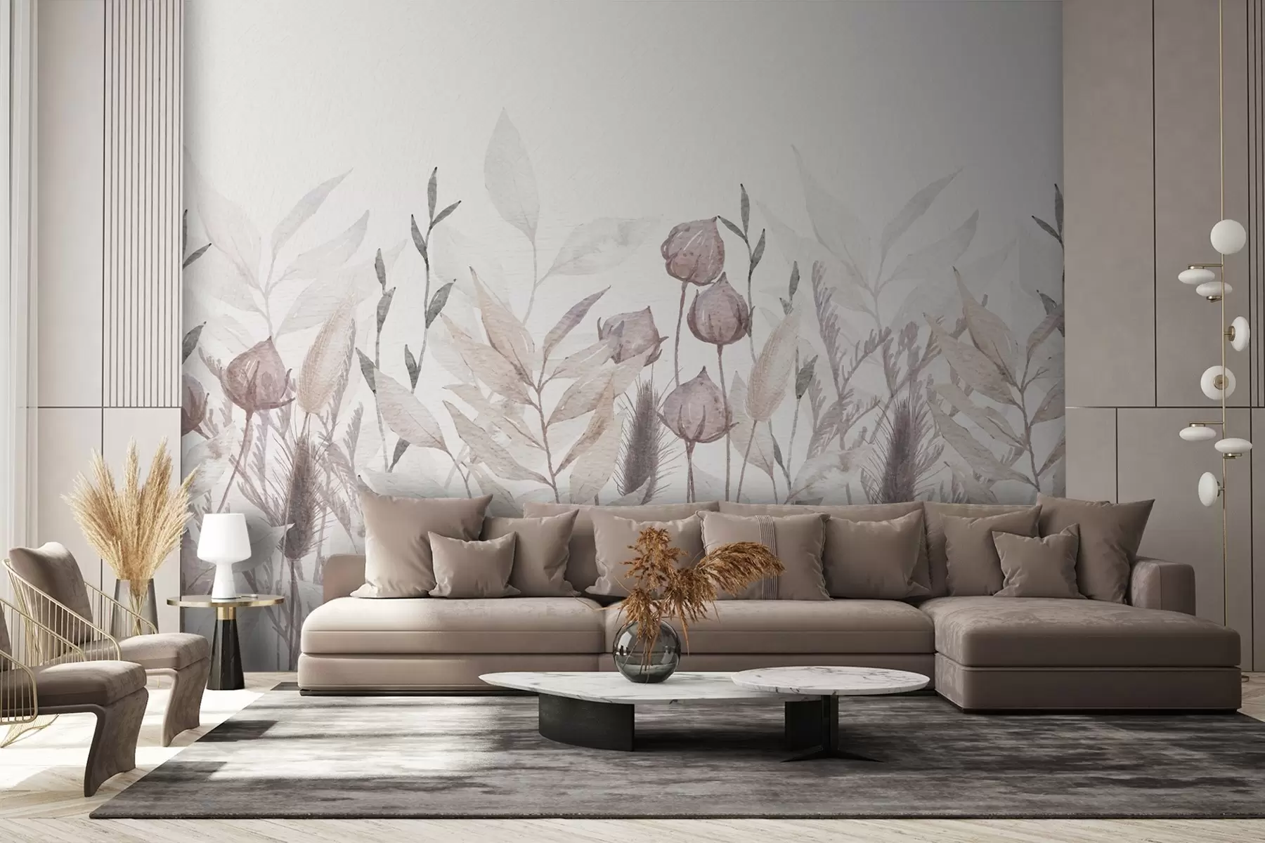 fototapet spikelets și plante sălbatice în tonuri de bej w02203