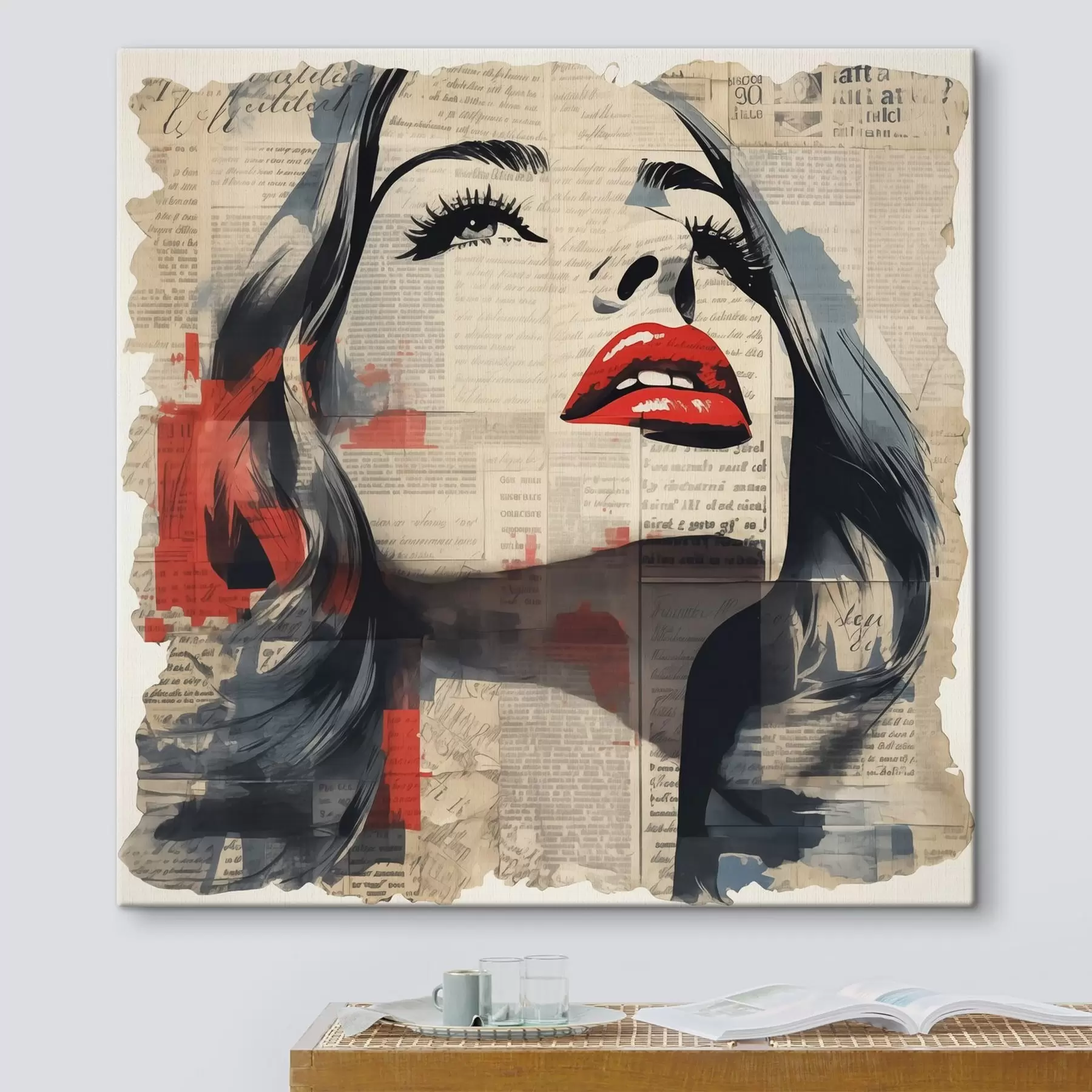 fototapet Portret de fată pe un ziar vechi în stil colaj s41619