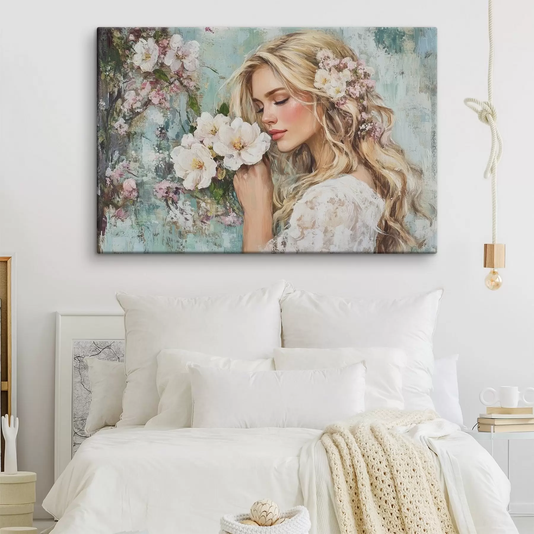 Tablouri fată lângă flori cu vopsele de ulei s41632