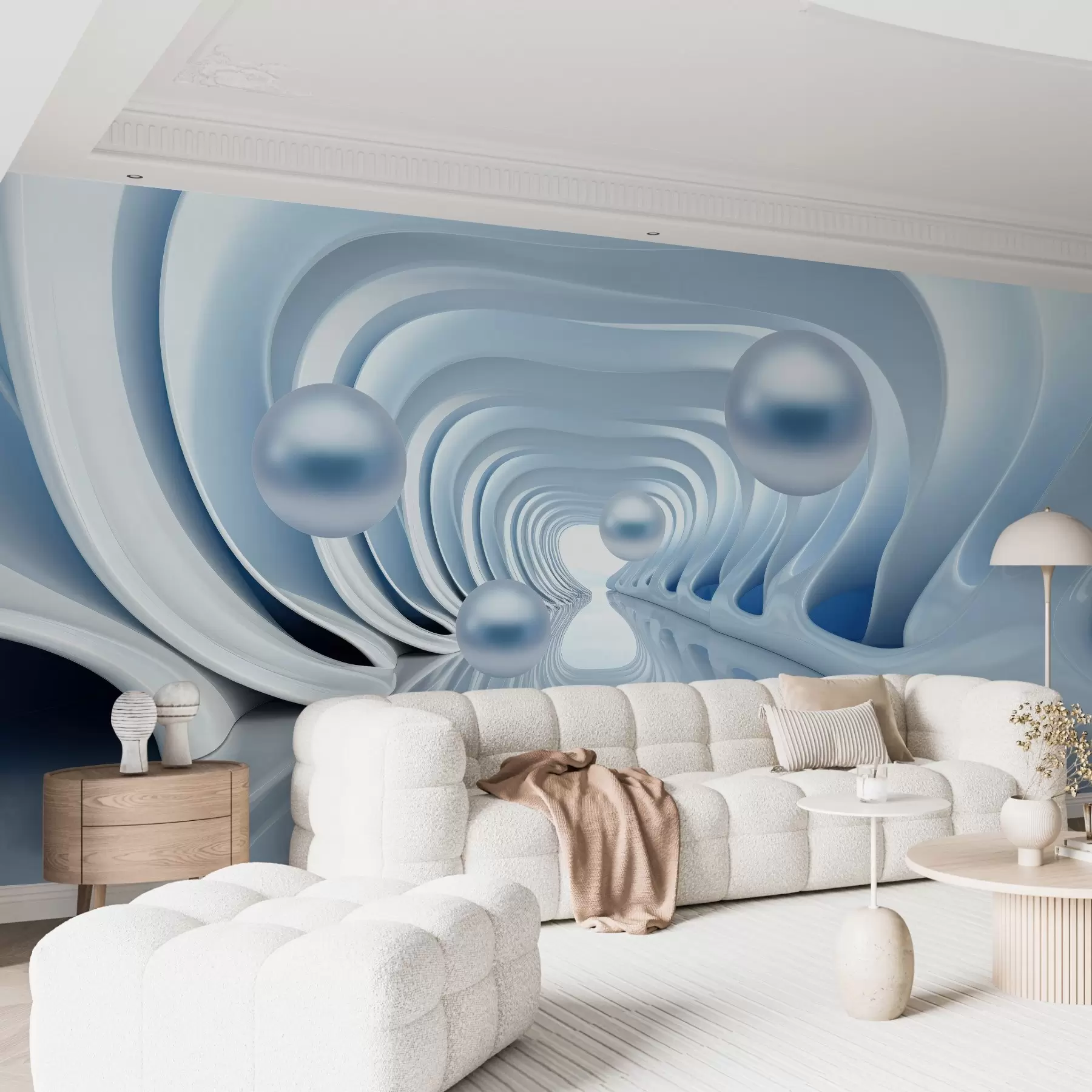 Tablouri Tapet futurist cu o panoramă a tunelului în perspectivă și perle zburătoare w02134