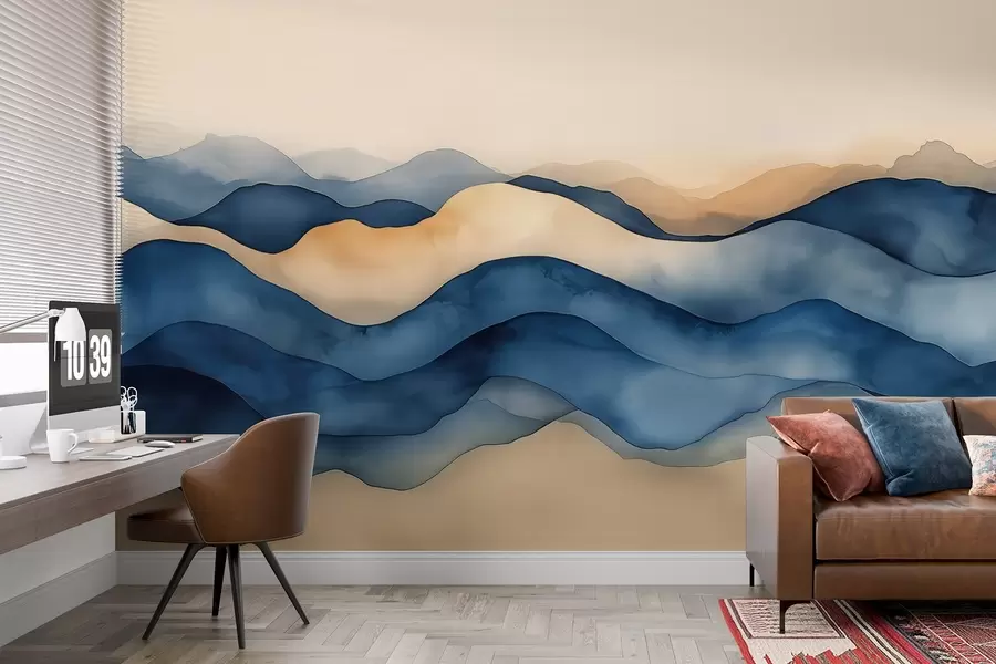 fototapet Valuri abstracte albastru-bej care amintesc de munți w02196