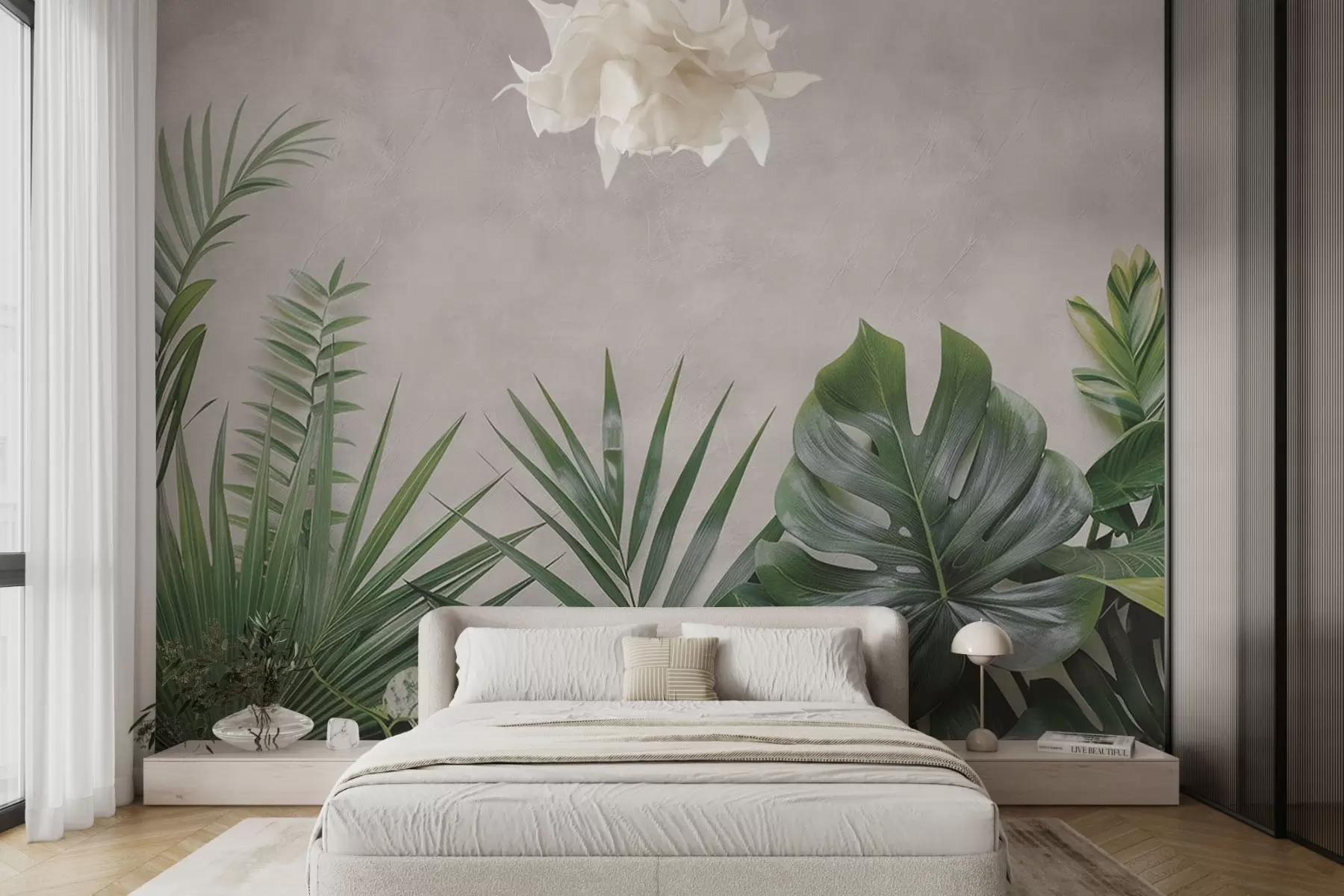 fototapet Tufișuri tropicale pe un fundal de beton deschis w01898