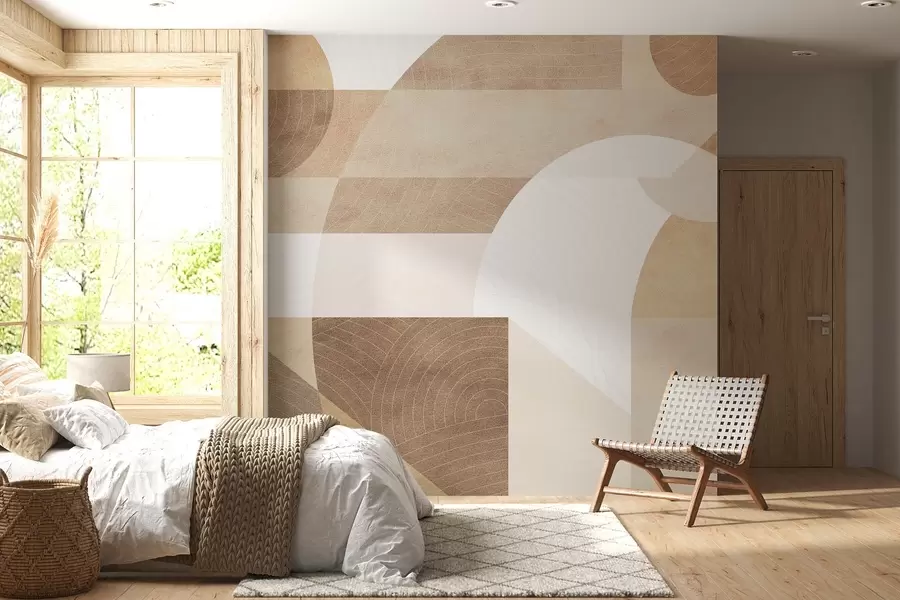 fototapet Geometrie modernă cu forme abstracte, detalii texturate în tonuri de bej și maro w02140