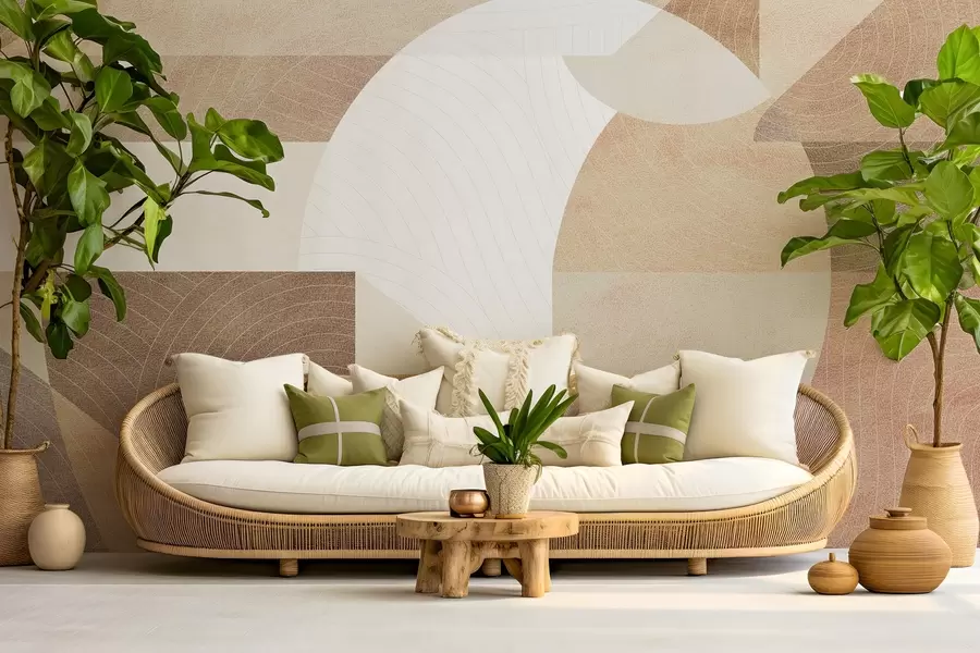 fototapet Geometrie modernă cu forme abstracte, detalii texturate în tonuri de bej și maro w02140