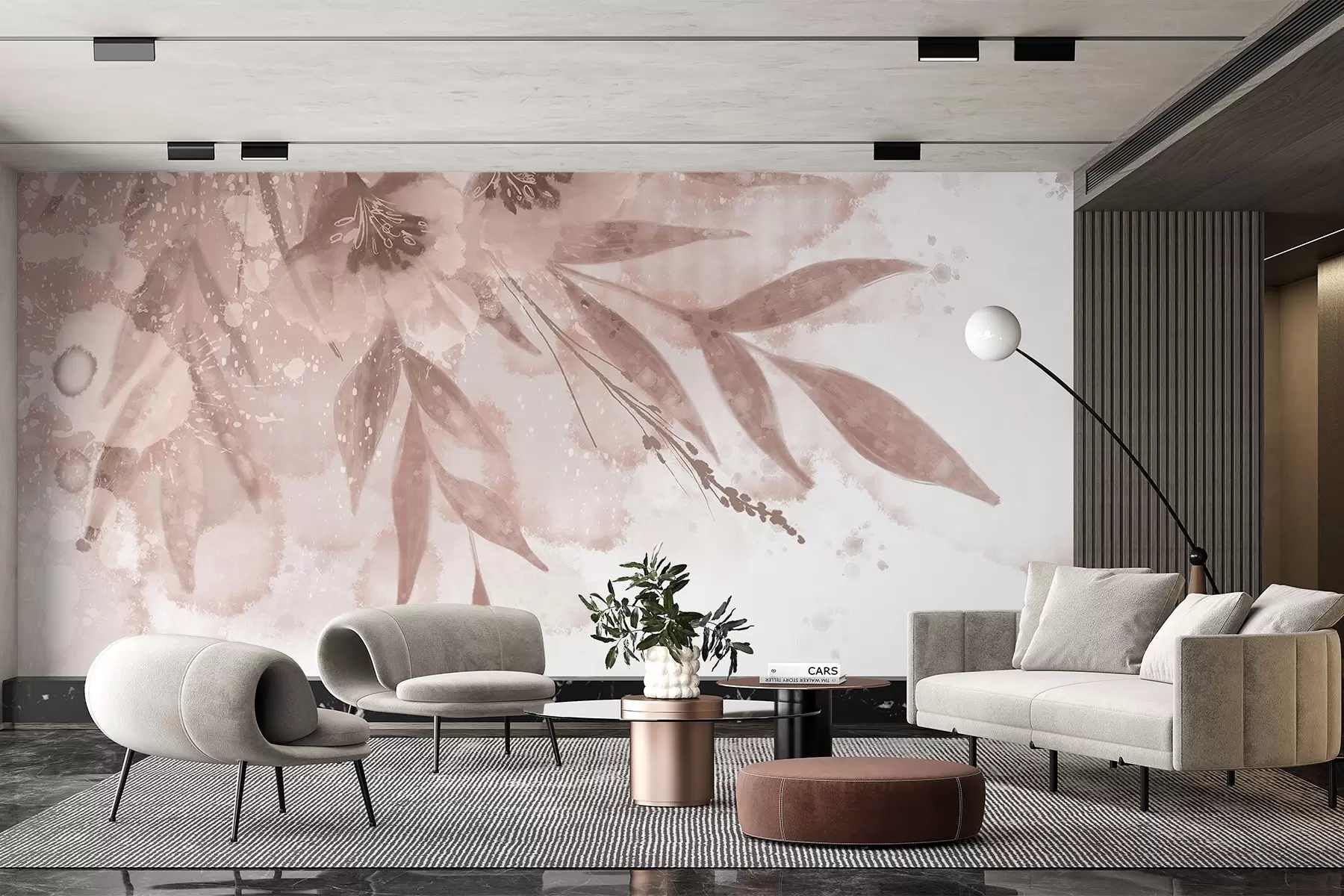 fototapet Splash roz delicat cu elemente florale abstracte cu fundal blând, estompat w08417