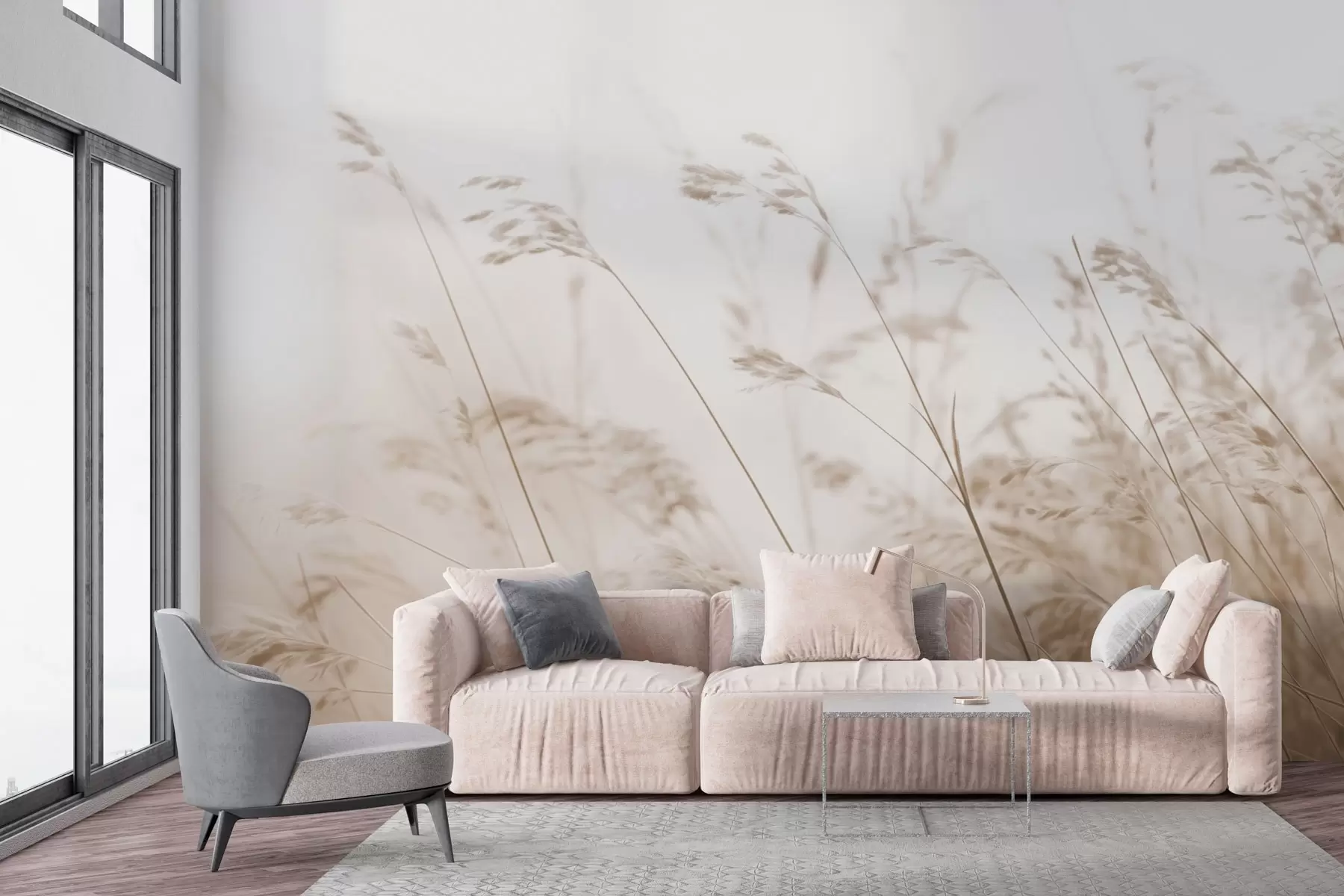 fototapet Ierburi de câmp în zori de ceață w02250