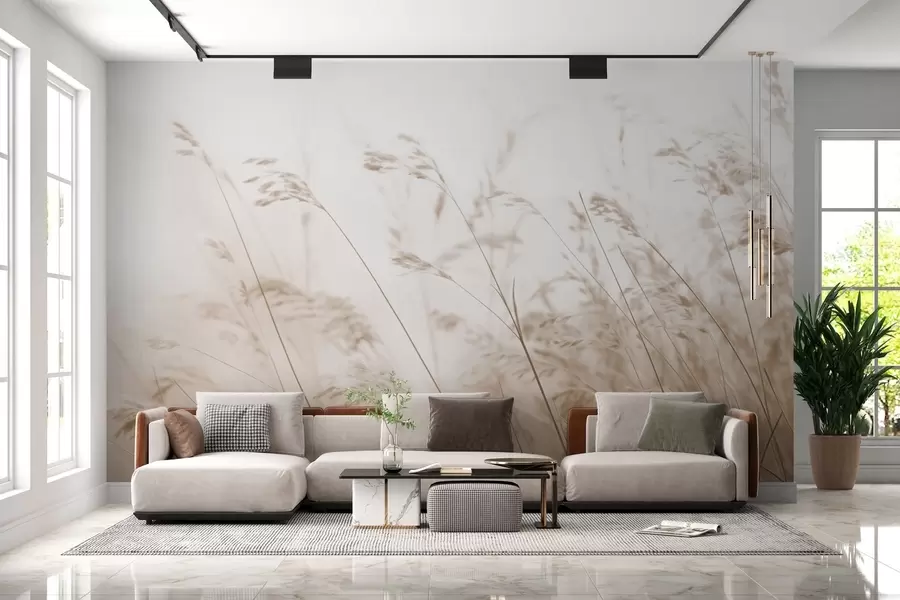 fototapet Ierburi de câmp în zori de ceață w02250