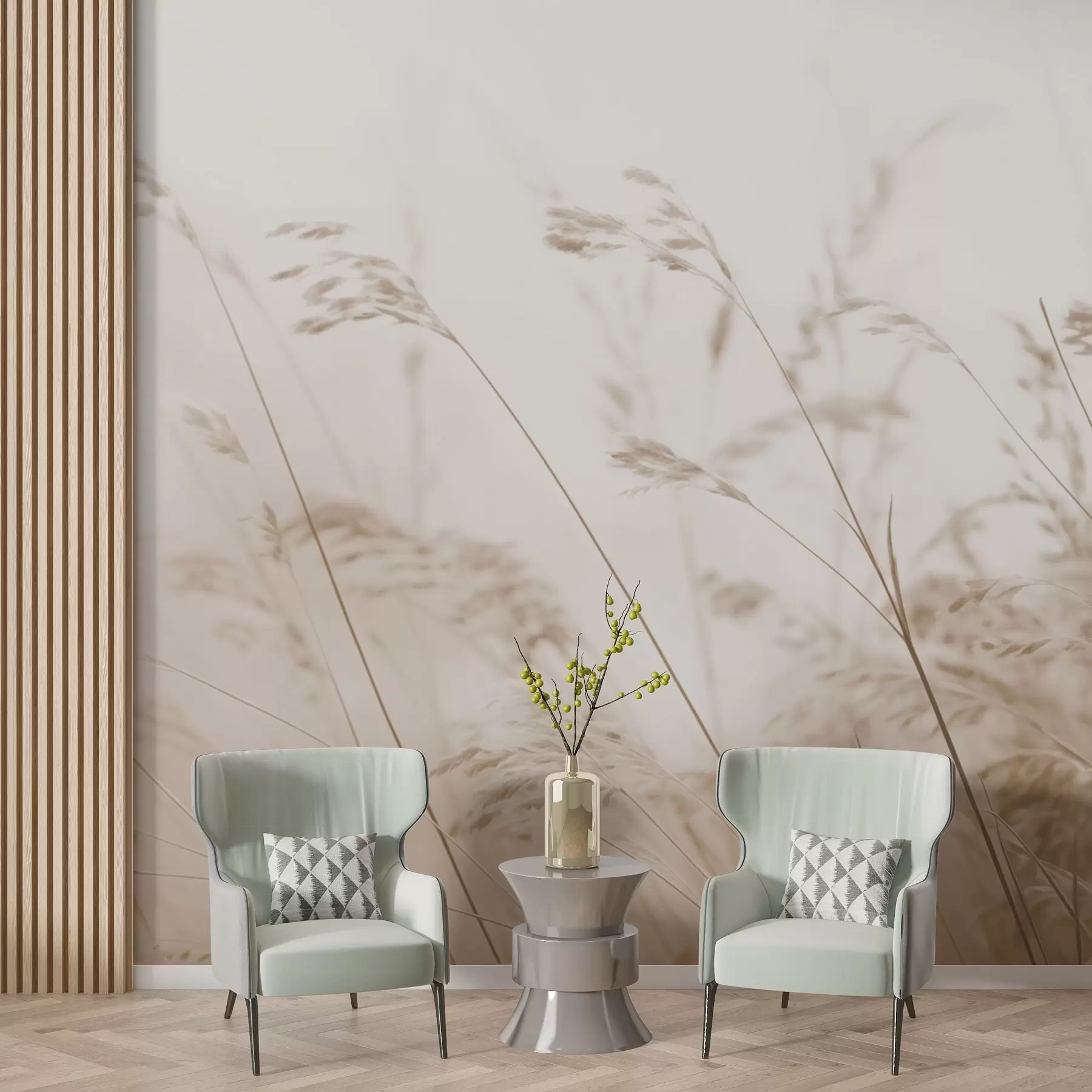 fototapet Ierburi de câmp în zori de ceață w02250