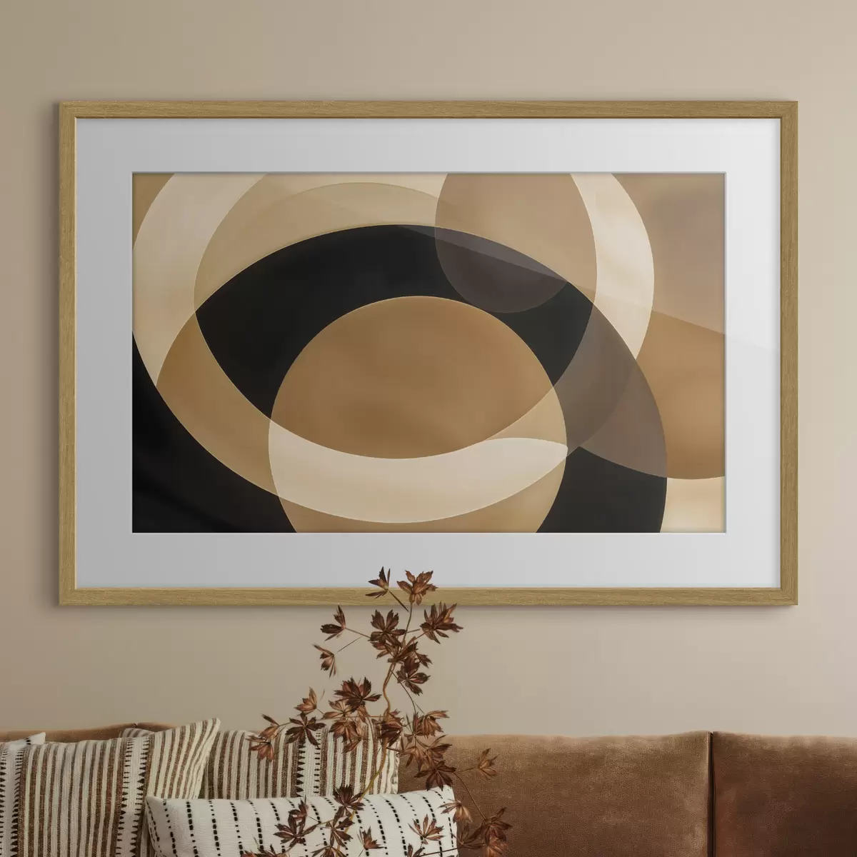 Poster Forme geometrice în nuanțe de maro, bej și negru care creează o compoziție abstractă, minimalistă f41741