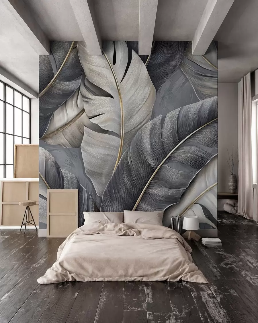 fototapet tapet luxos cu frunze tropicale mari w02342