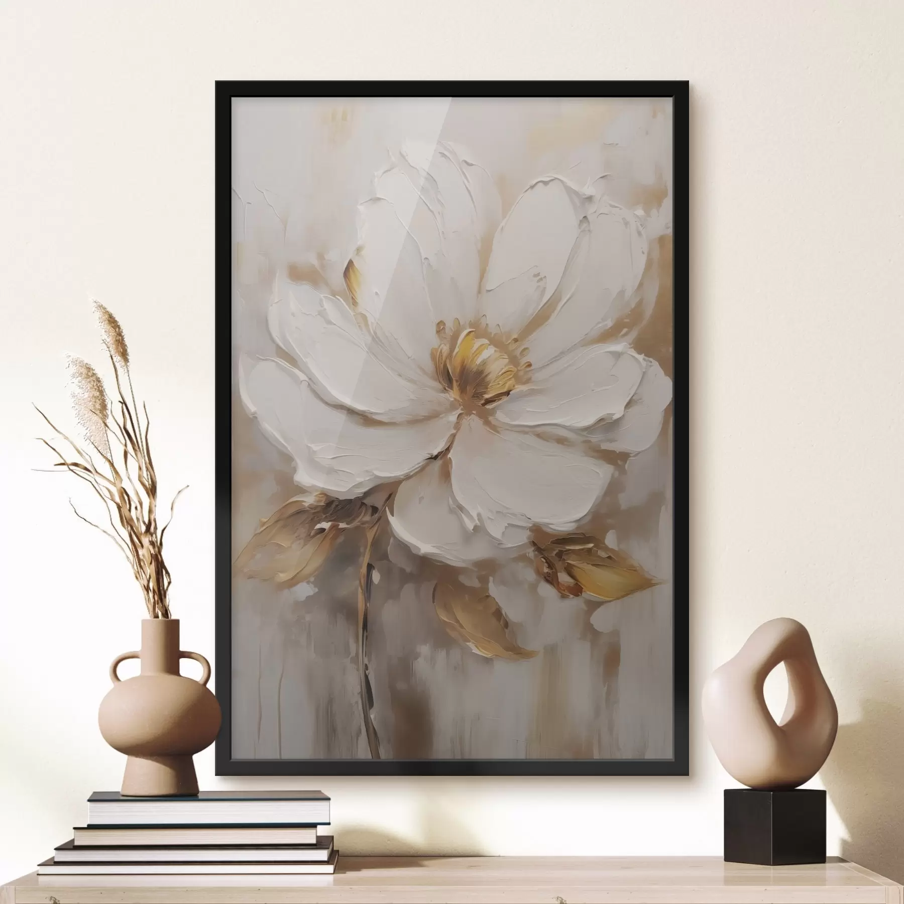 fototapet O floare albă cu nuanțe galbene pe un fundal texturat f41820