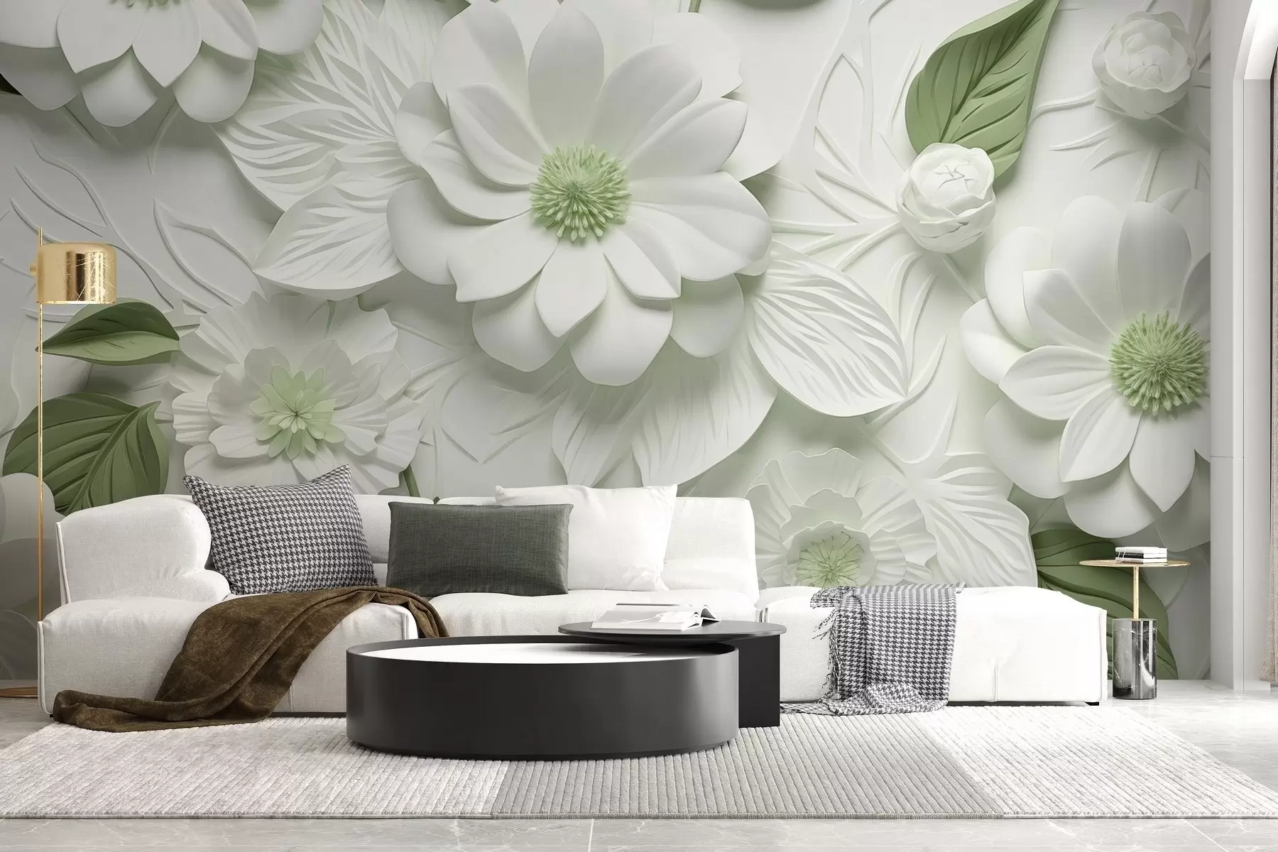 fototapet Flori volumetrice din gips în două culori w02006v2