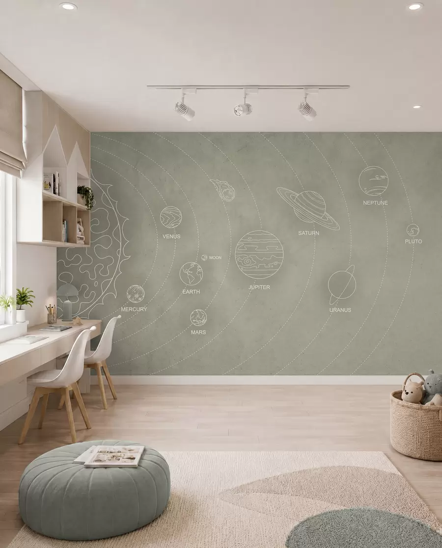 fototapet Sistem solar într-un stil minimalist pe un fundal texturat bej rece w02344