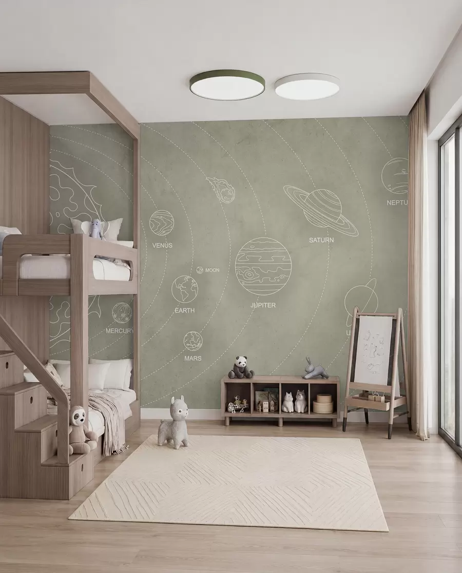 fototapet Sistem solar într-un stil minimalist pe un fundal texturat bej rece w02344