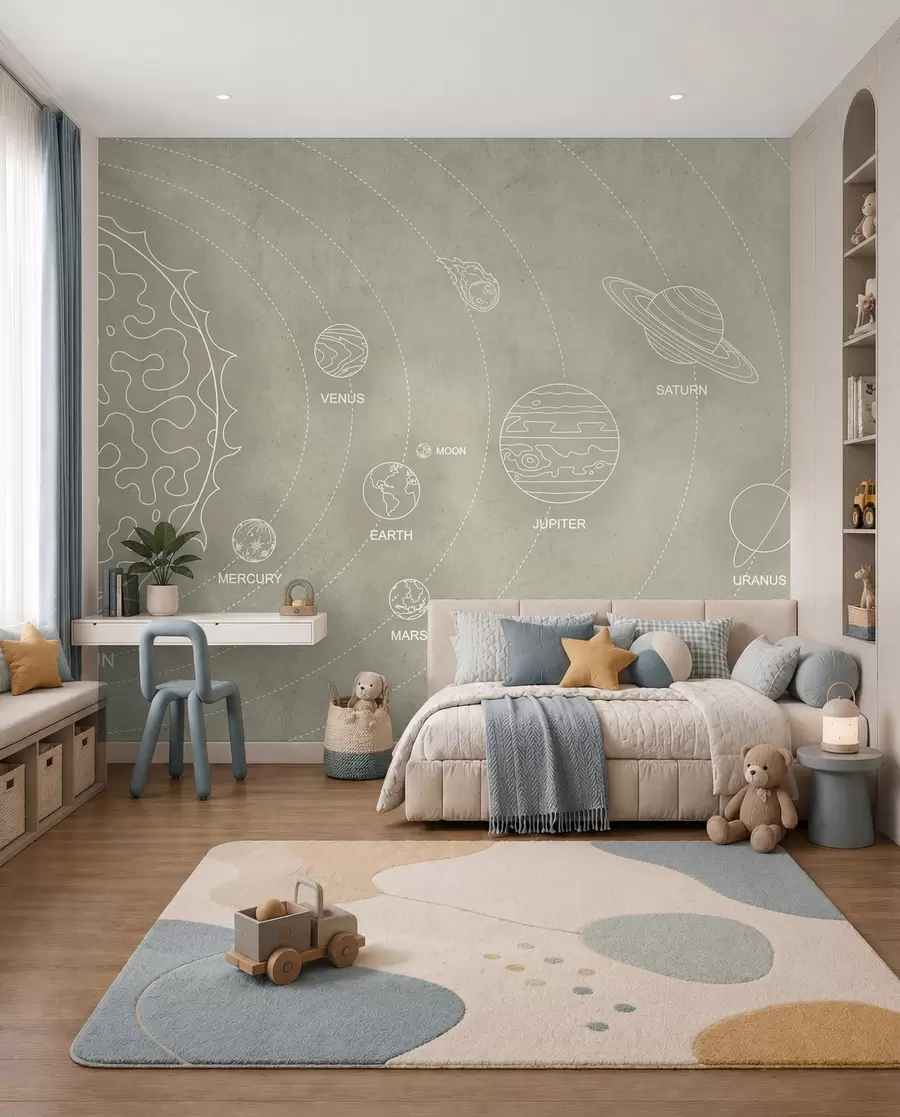 fototapet Sistem solar într-un stil minimalist pe un fundal texturat bej rece w02344
