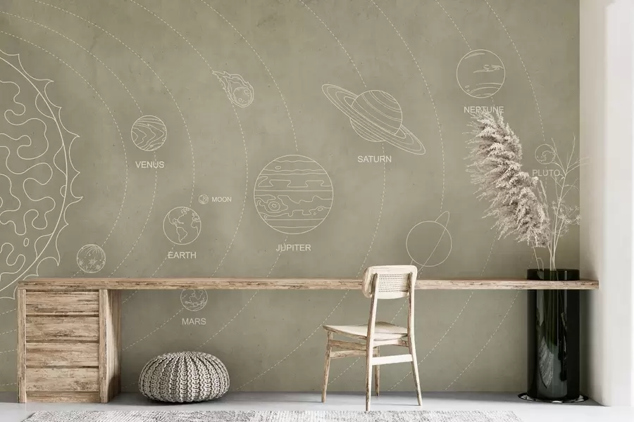 fototapet Sistem solar într-un stil minimalist pe un fundal texturat bej rece w02344