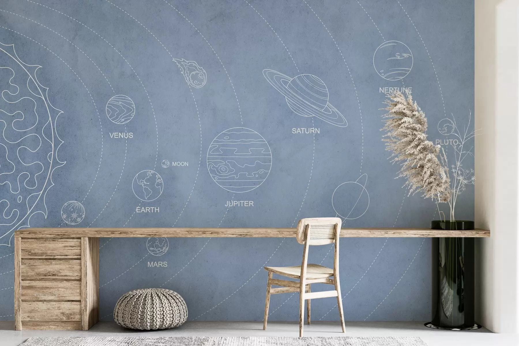 fototapet Sistem solar în stil minimalist pe un fundal albastru texturat w02344v1