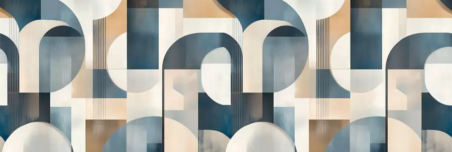 fototapet Tapet Art Deco cu un model geometric în nuanțe de albastru, bej și lăptos w02346