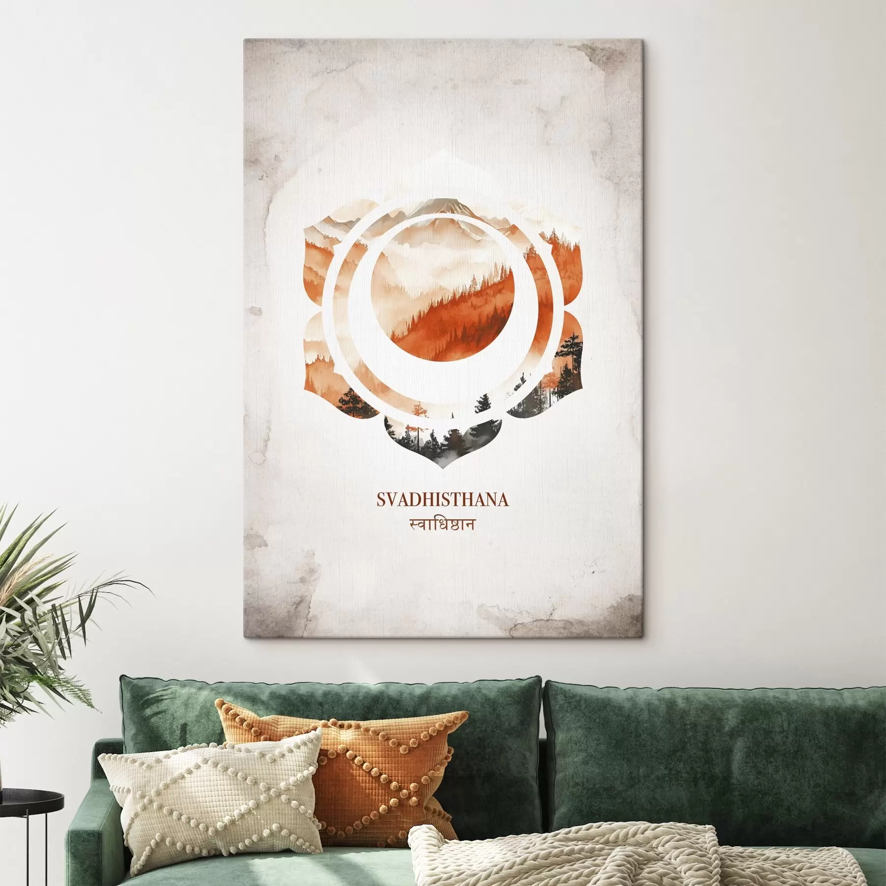 Tablouri Svadhisthana chakra, chakra portocalie, esoteric, meditație, buddhism, munți în stil acuarelă s41881