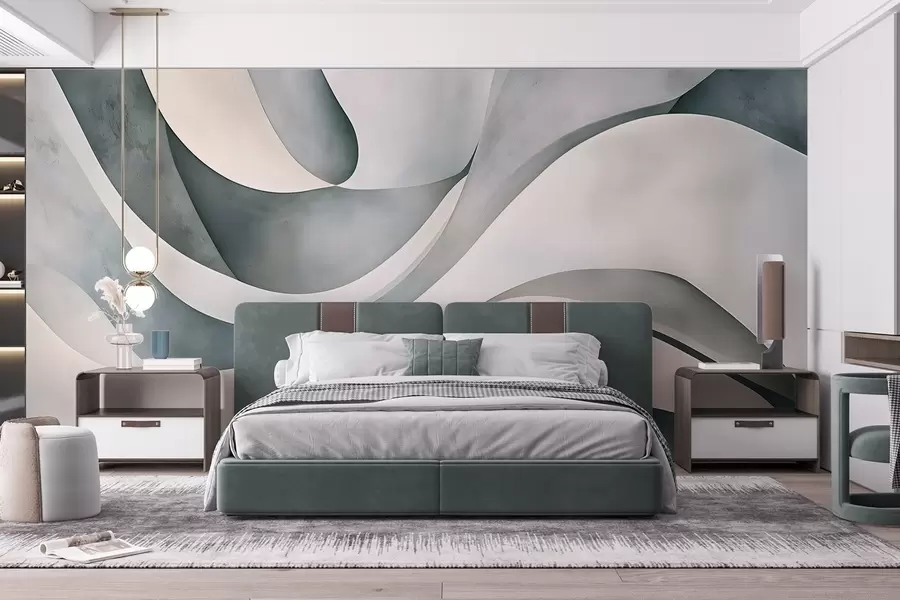 fototapet Forme și forme curbate albe, albastre și gri, creând o imprimare abstractă texturală modernă minimalistă  w08439v1