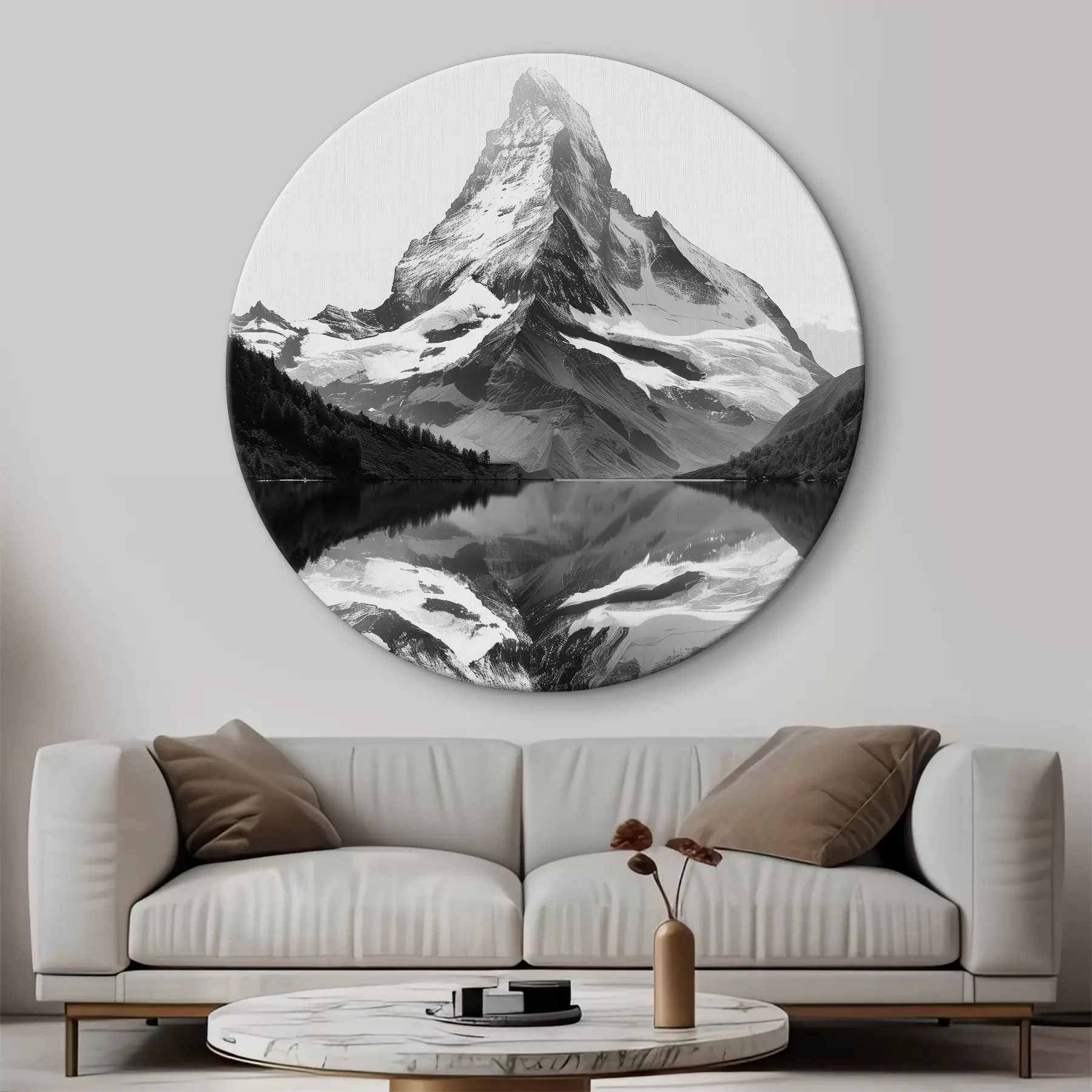 Tablouri Imagine alb-negru a unui munte în stil minimalist r39638