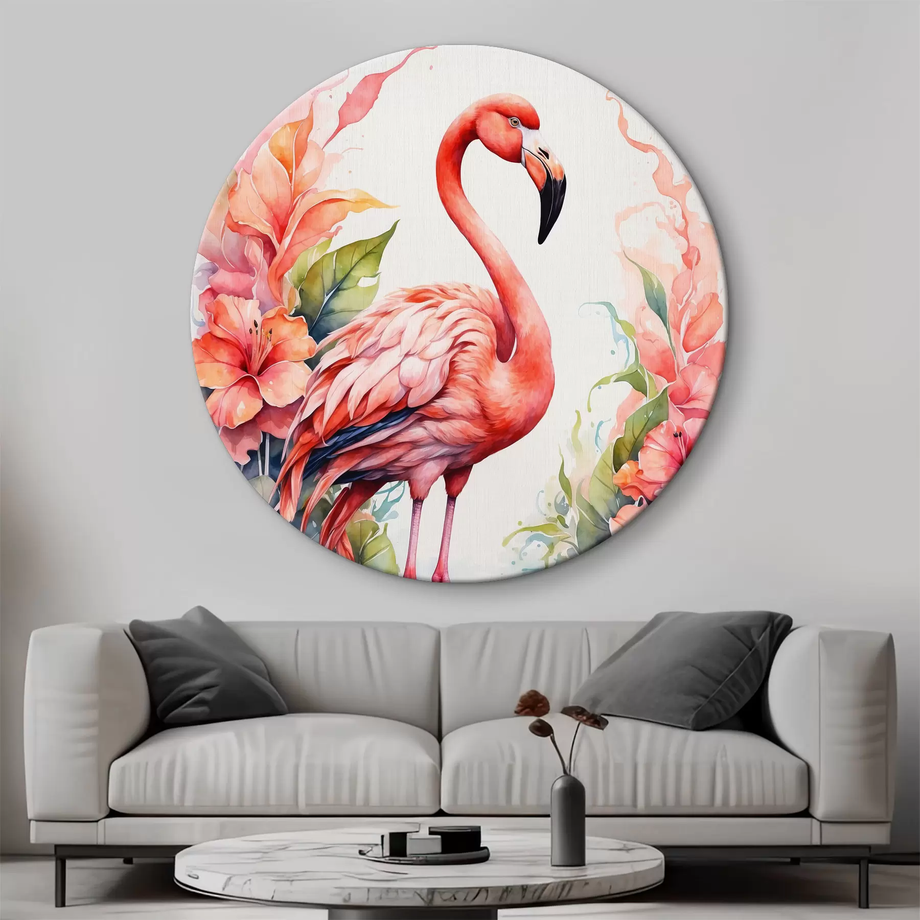 Tablouri Flamingo cu flori în acuarelă r37125