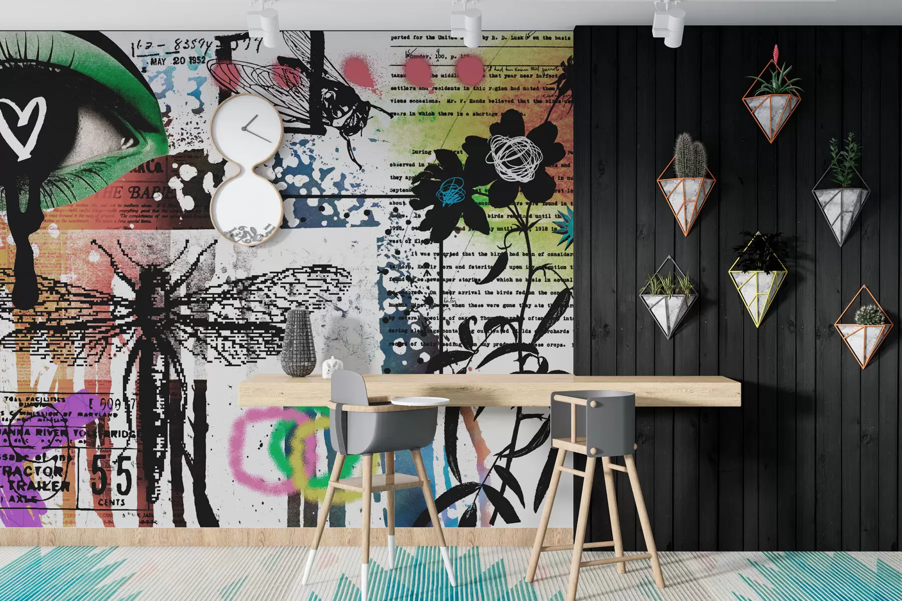 fototapet Inscripții în stil graffiti, flori, cifre w02255