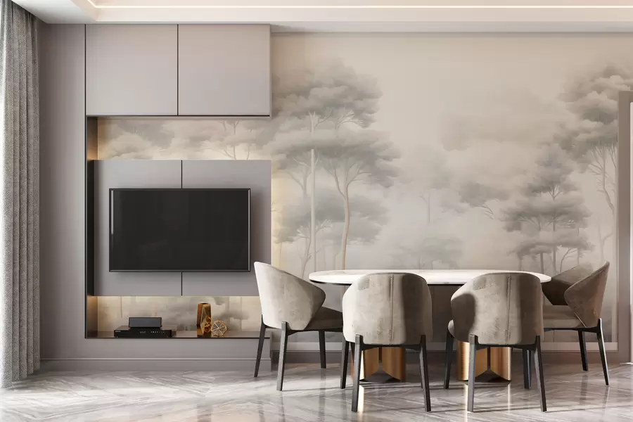 fototapet Pădure cețoasă delicată cu coroane libere w02448