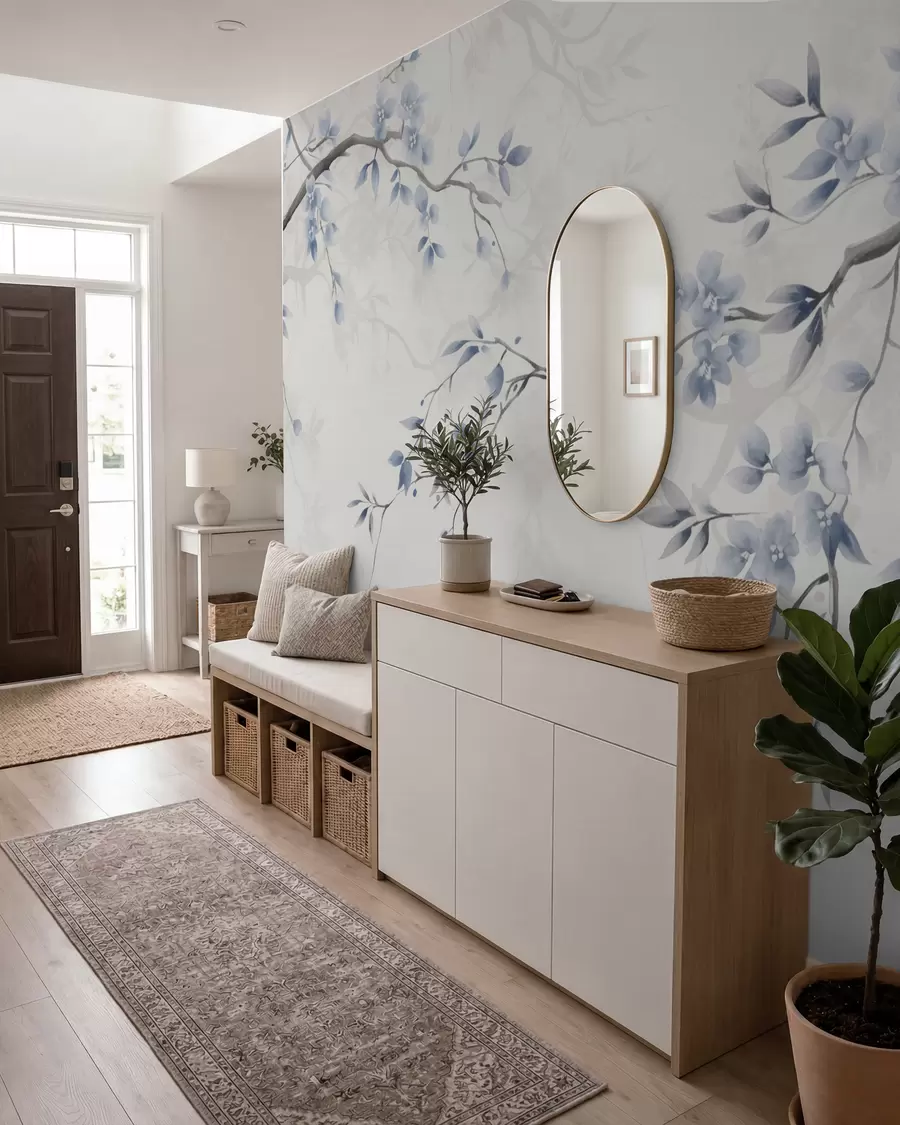 fototapet Ramuri trendy cu flori și frunze w02449