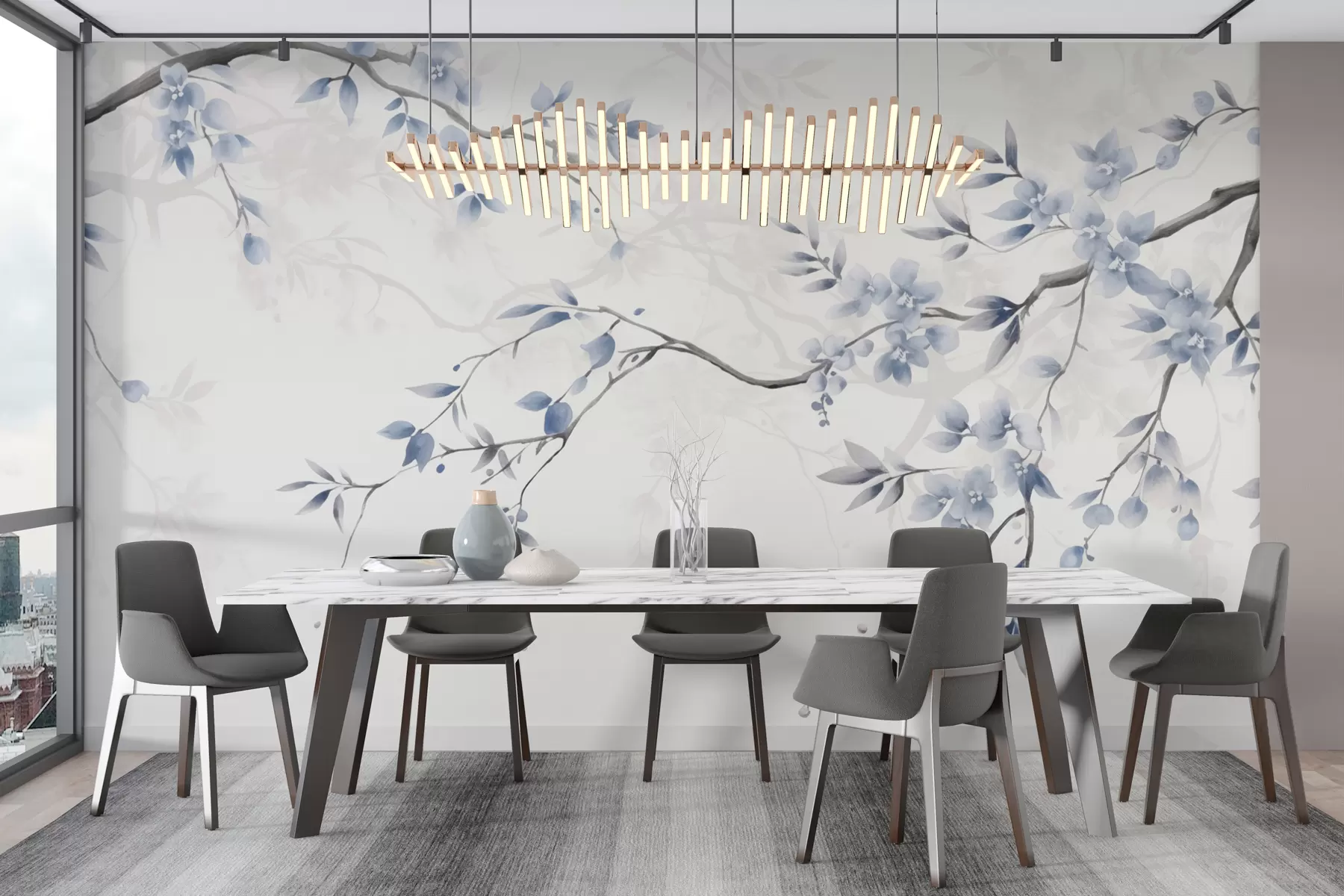 fototapet Ramuri trendy cu flori și frunze w02449