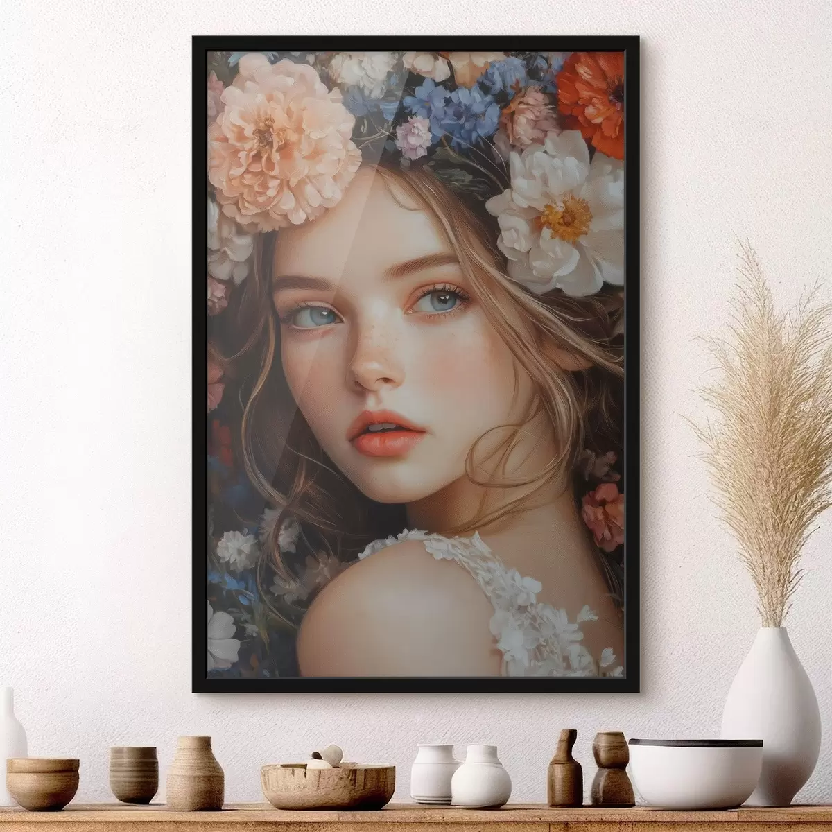 Poster fată cu flori în păr f42000
