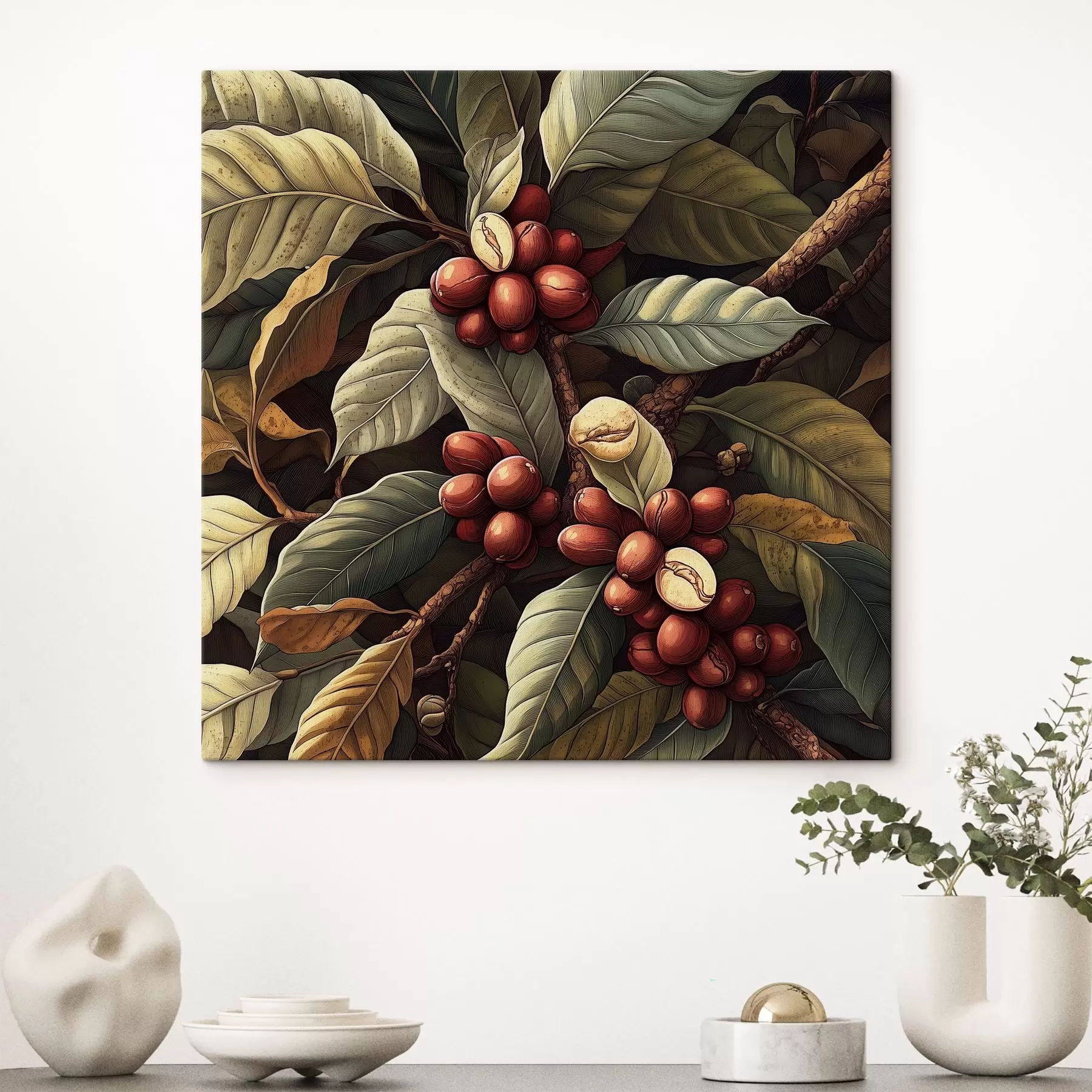 fototapet Un arbore de cafea cu fructe și frunze s41980