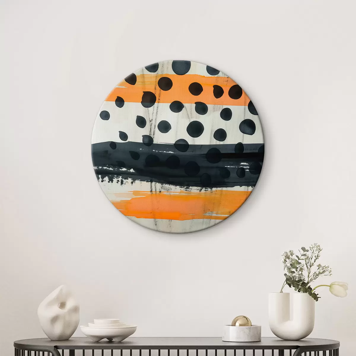 Picturi rotunde Abstracție,negru,portocaliu,cerc r39947