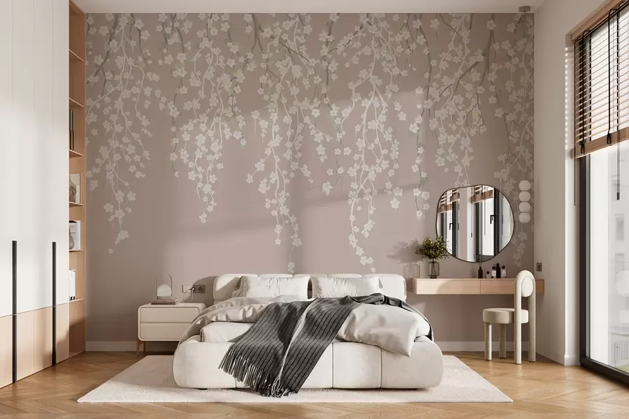 fototapet Ramuri delicate curgătoare cu flori pe un fundal pastel w02479v2